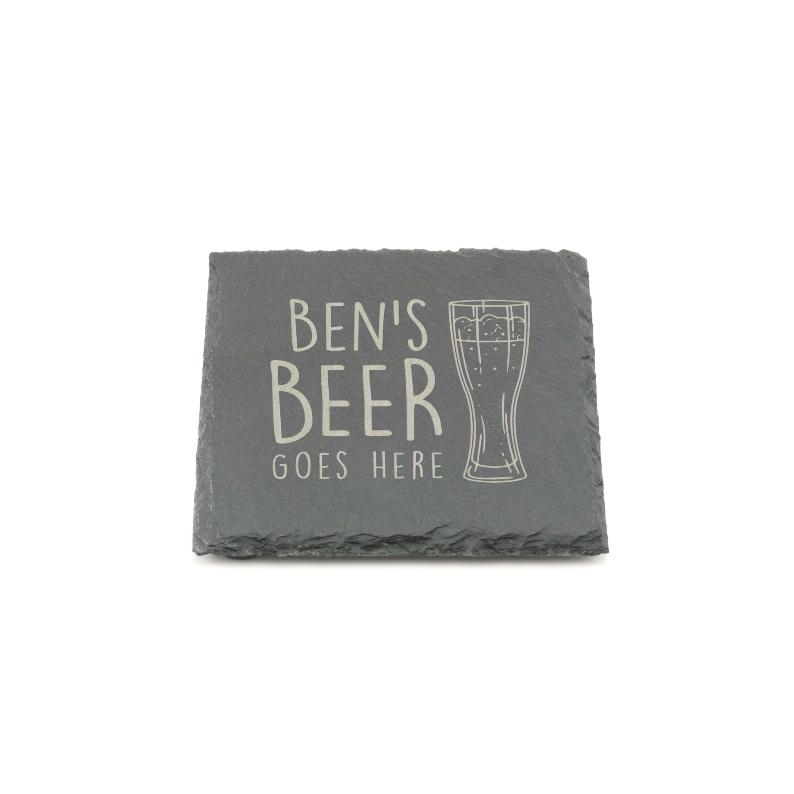 A1 Graphics Ltd Grey Personalised Slate Coaster - Your Beer Goes Here Design - Laser Engraved Square Drinks Coaster Gift For Him Her Huband Dad - Wedding, Birthday, Anniversary Or Christmas