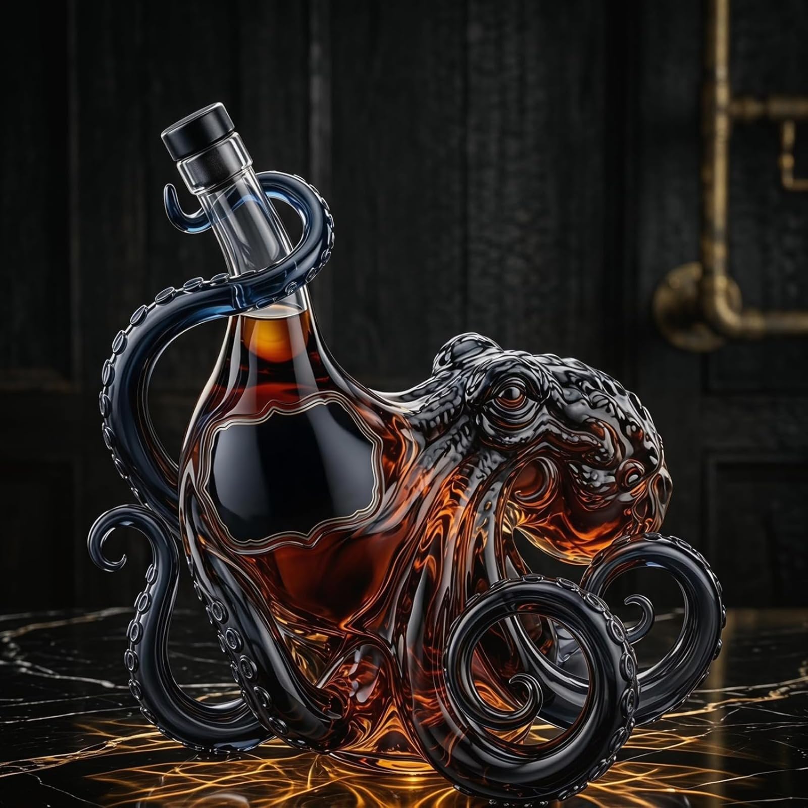 Decantador artístico de vidrio con forma de pulpo, botella de licor de vidrio de borosilicato de 350 ml, escultura decorativa de tentáculo de mar profundo en 3D, decoración única para el hogar, regalo