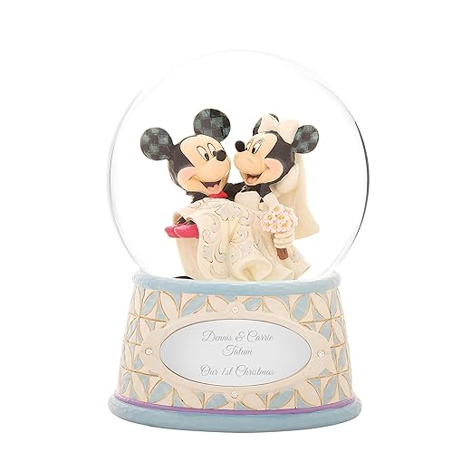 Enesco Disney Traditions Collection by Jim Shore Mickey and Minnie Mouse Happily Ever After Wedding Waterball- Decorative Hand Painted Collectible Disney Snow Globe Glass Home Decor Statue, 6.5 Inch