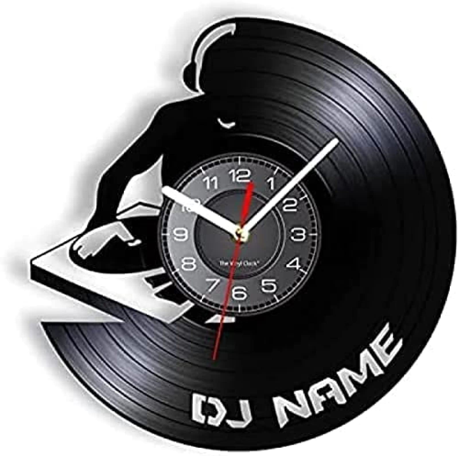 ターンテーブル DJ カスタム ウォールアート ウォールクロック DJ Your Vinyl Record ウォールクロック パーソ レコードプレーヤー　ガラスウォールクロック　（レッド）-CandyTower