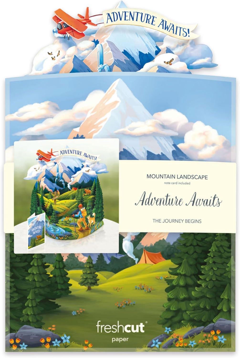 Freshcut Paper Pop Up Cards, Adventure Awaits, 12 Inch Life Sized 3D Popup Greeting Card, Birthday Cards, Graduation Card, Travel Themed Retirement, Baby Shower, Blank Notecard & Envelope - Image 6