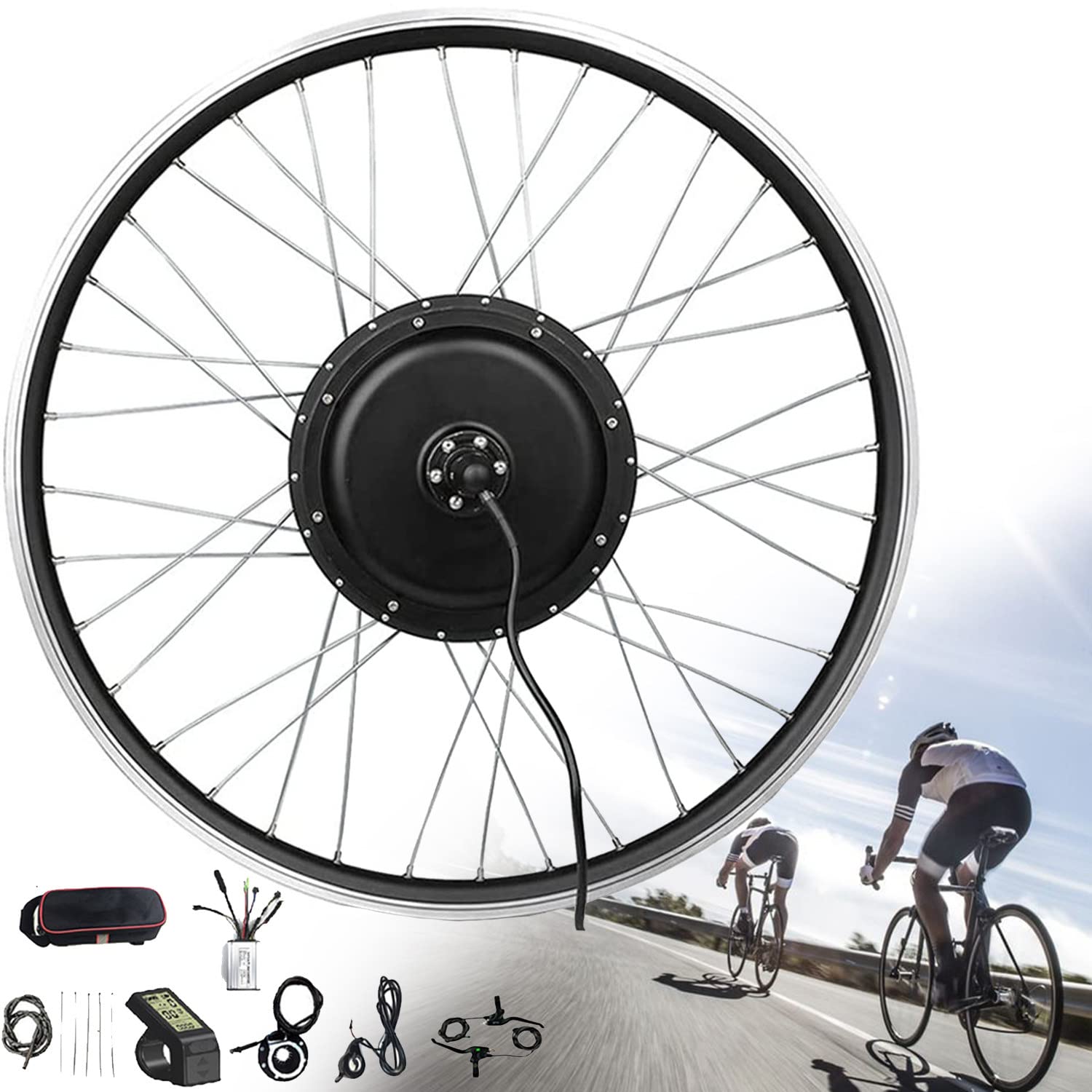 Zestaw do konwersji roweru elektrycznego 20"/24"/26"/27,5"/28"/29"/700C Kaseta tylnego koła Zestaw do konwersji roweru elektrycznego Ebike z wyświetlaczem LCD 36V/250W-27.5inch