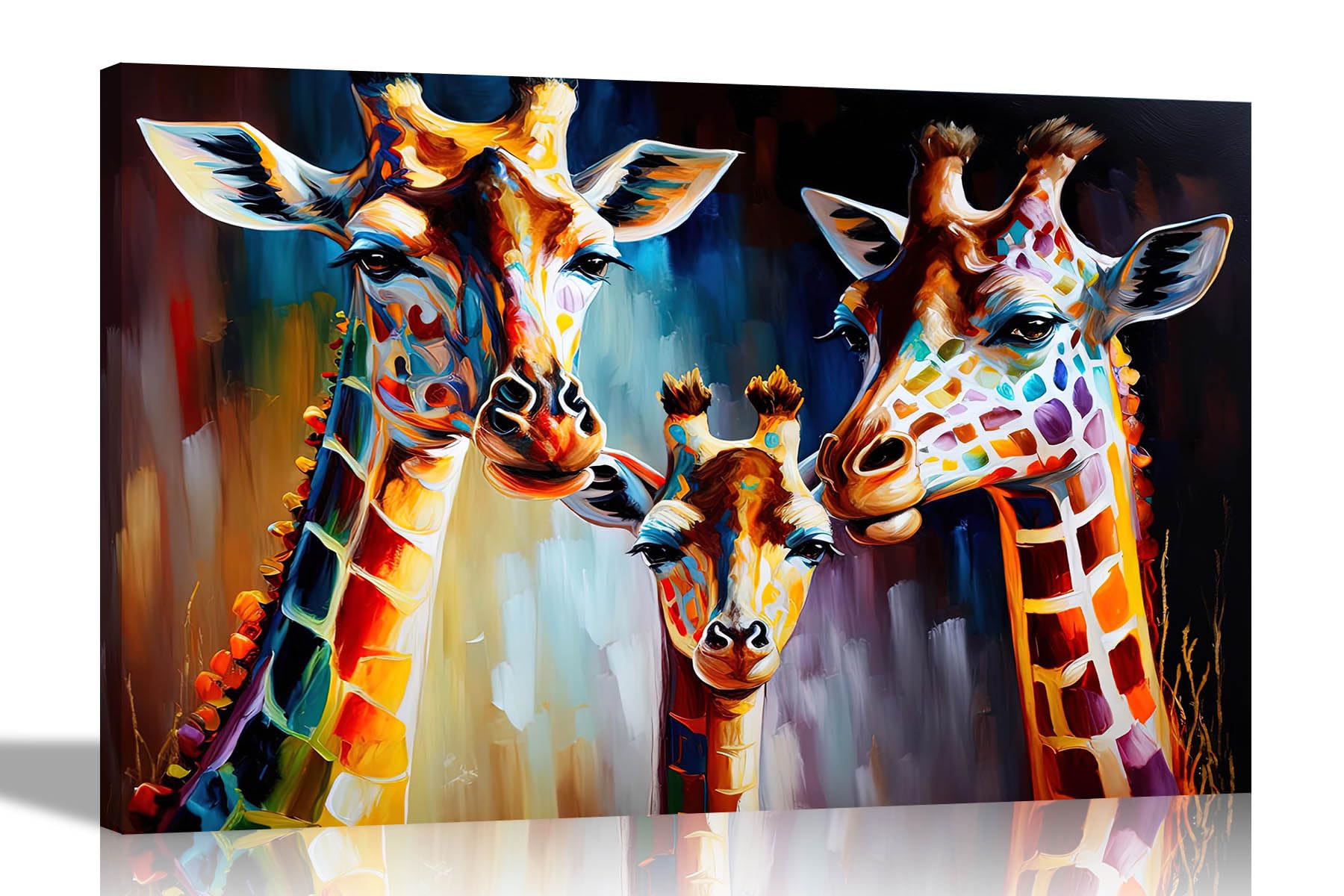 Artley Prints - Beautiful Giraffe Family Abstract Canvas Prints - Colourful Wall Art that's perfect for the Living Room, Home, Bedroom Large 86 x 61cm (34 x 24 inches) A1