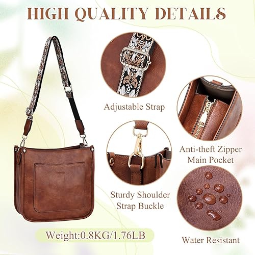 Miniatura 3 de RAVUO Bolsos cruzados para mujer, bolso de hombro de cuero vegano a la moda con 2 correas ajustables Brown