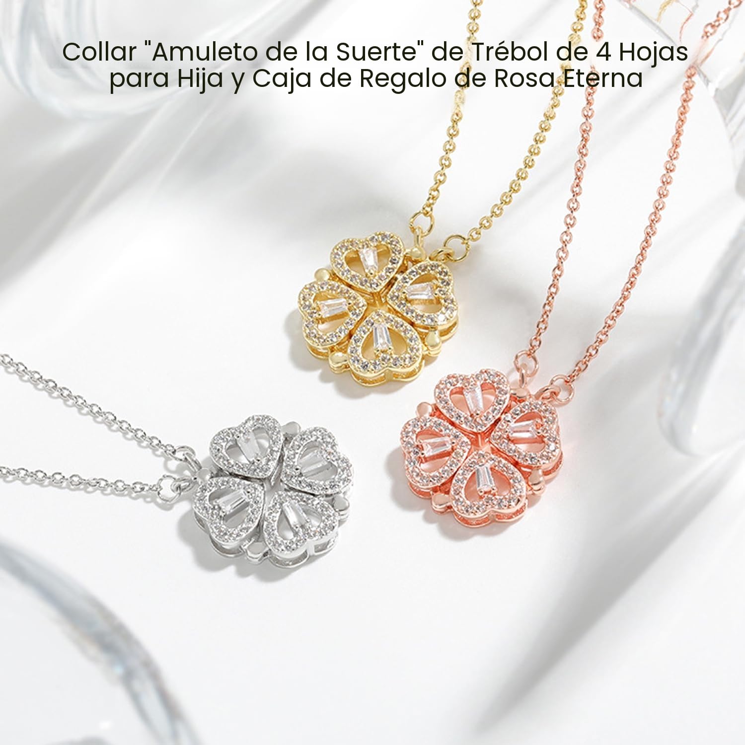 Collar con dije de trébol de 4 hojas para hija y caja de regalo Forever and Rose, collar ziella para mi hija, trébol de cuatro hojas, collar de plata de ley S925 para mujer, cumpleaños, Navidad