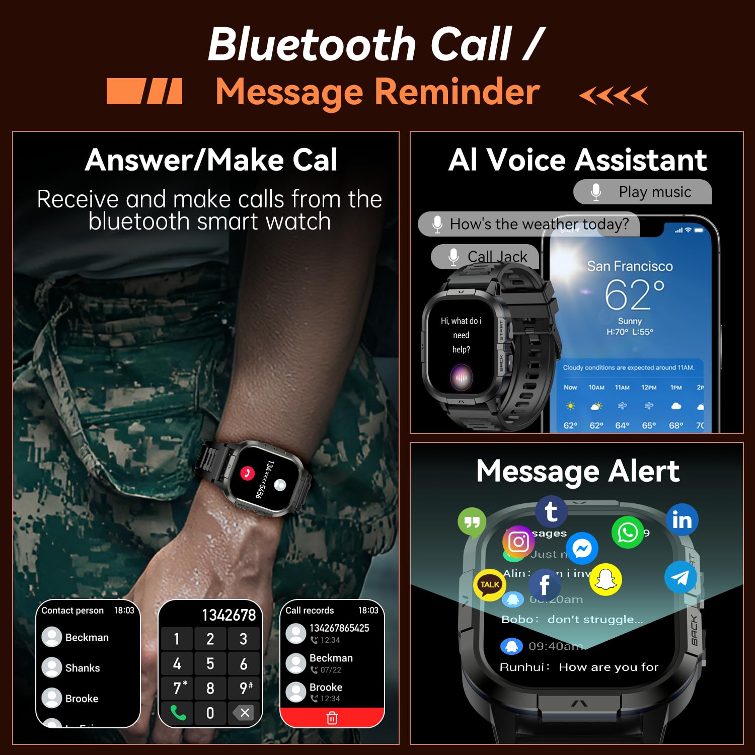 Smart Watch for Men Fitness Tracker: Military Waterproof Make Answer Call Digital Mens Watches Running Step Pedometer Smartwatch Android Phone iPhone Samsung Compatible Sleep SpO2 Heart Rate Monitor