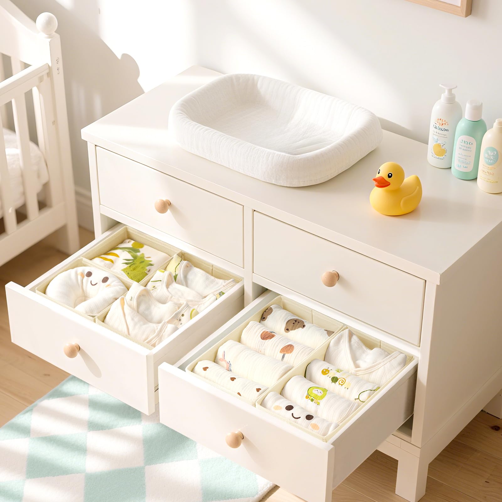 DIMJ Organizer do szafy na bieliznę – szuflady na ubrania Drawer organizer do szuflady, 12 sztuk ubrań dla niemowląt, spodni, skarpet, beżowy