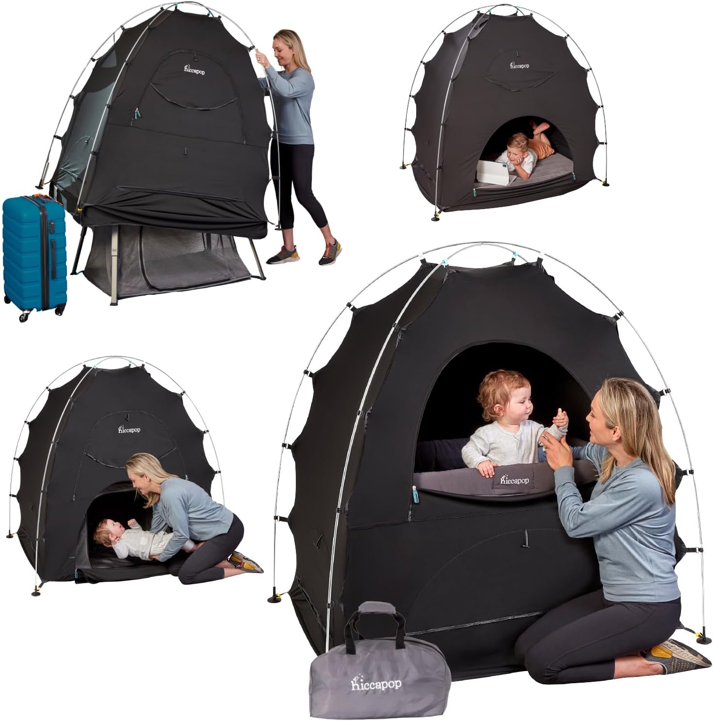 hiccapop Blackout Tent for Pack and Play, Patented Portable Crib Tent, Blackout Canopy Crib Cover, Sleep Pod for Kids, Pack and Play Blackout Cover, Pack and Play Tent