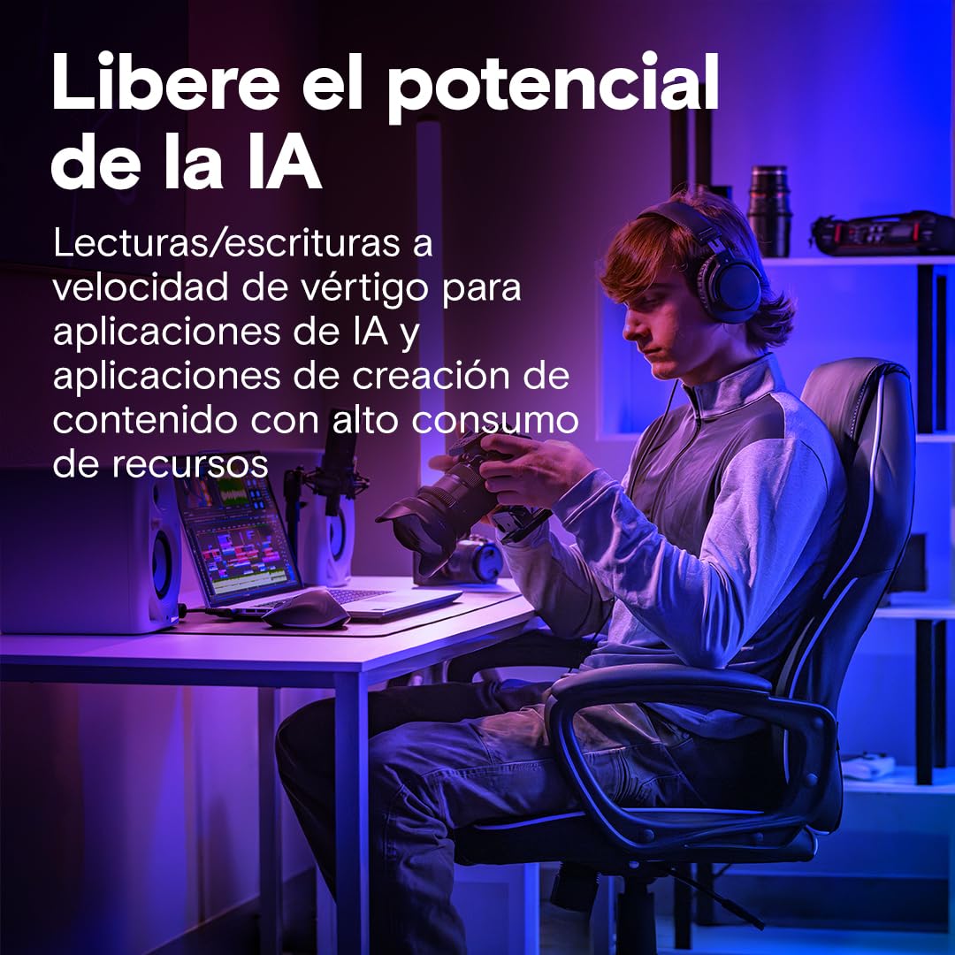 Crucial T710 SSD 1TB PCIe 5.0 x4 Gen5 NVMe M.2, Velocidades de Lectura hasta 14900 MB/s, Escritura 13700 MB/s, Ordenador Portátil y de Sobremesa, TLC NAND - CT1000T710SSD8-01