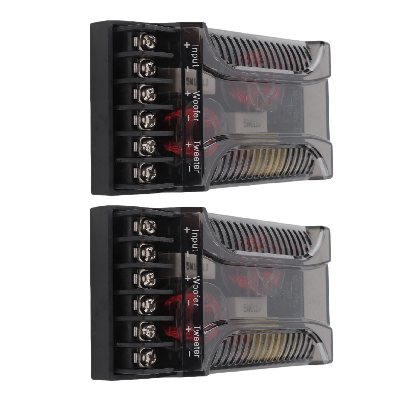 Crossover Audio de Voiture 2 Voies, Diviseur de Fréquence de Haut-parleur 2 Pièces, Croisement Passif Audio de Voiture Jusqu'à 300 Watts, Protection contre les Surintensités, Dissipation Thermique, Di