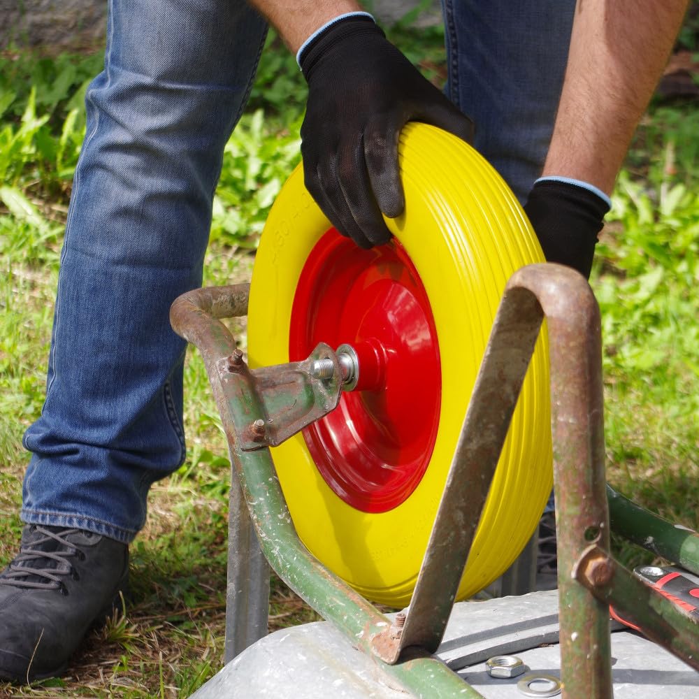 Oxeo Roue de brouette increvable avec 1 axe 20mm - diamètre 385mm - Charge Max 150 kg - Jante Acier