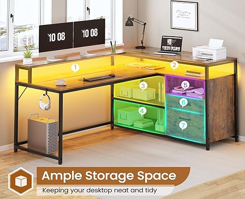 Miniatura 5 de SEDETA Escritorio de oficina en forma de L, escritorio de oficina en casa de 55 pulgadas con cajones, escritorio de esquina para computadora con