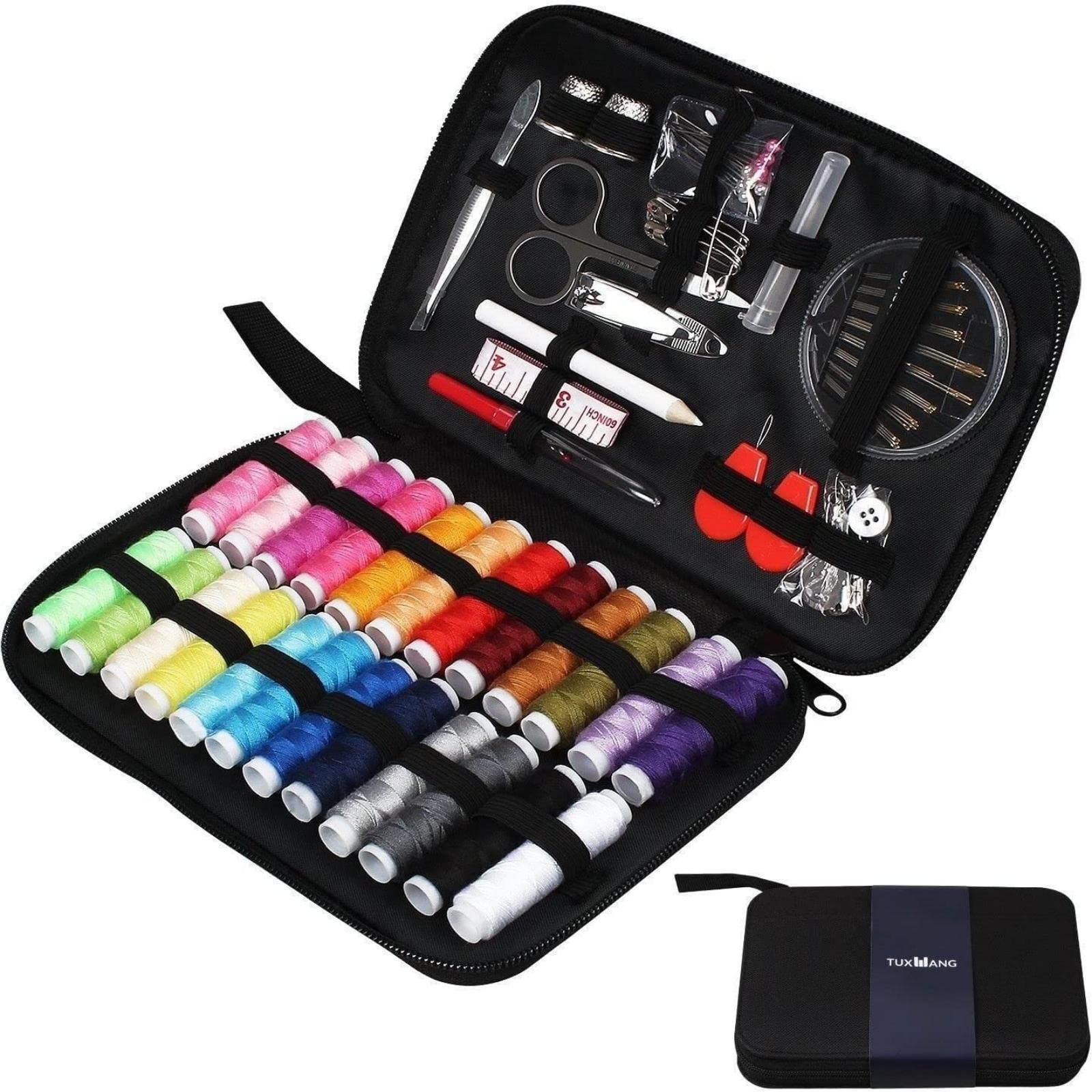 Sewing KIT, Sewing Kit for Adults Needle Practical Travel Sewing 90-Piece Set with Black Storage Bag for Beginners, Adult, Kids, Summer Campers, Travel and Home,Sewing Set with Scissors.