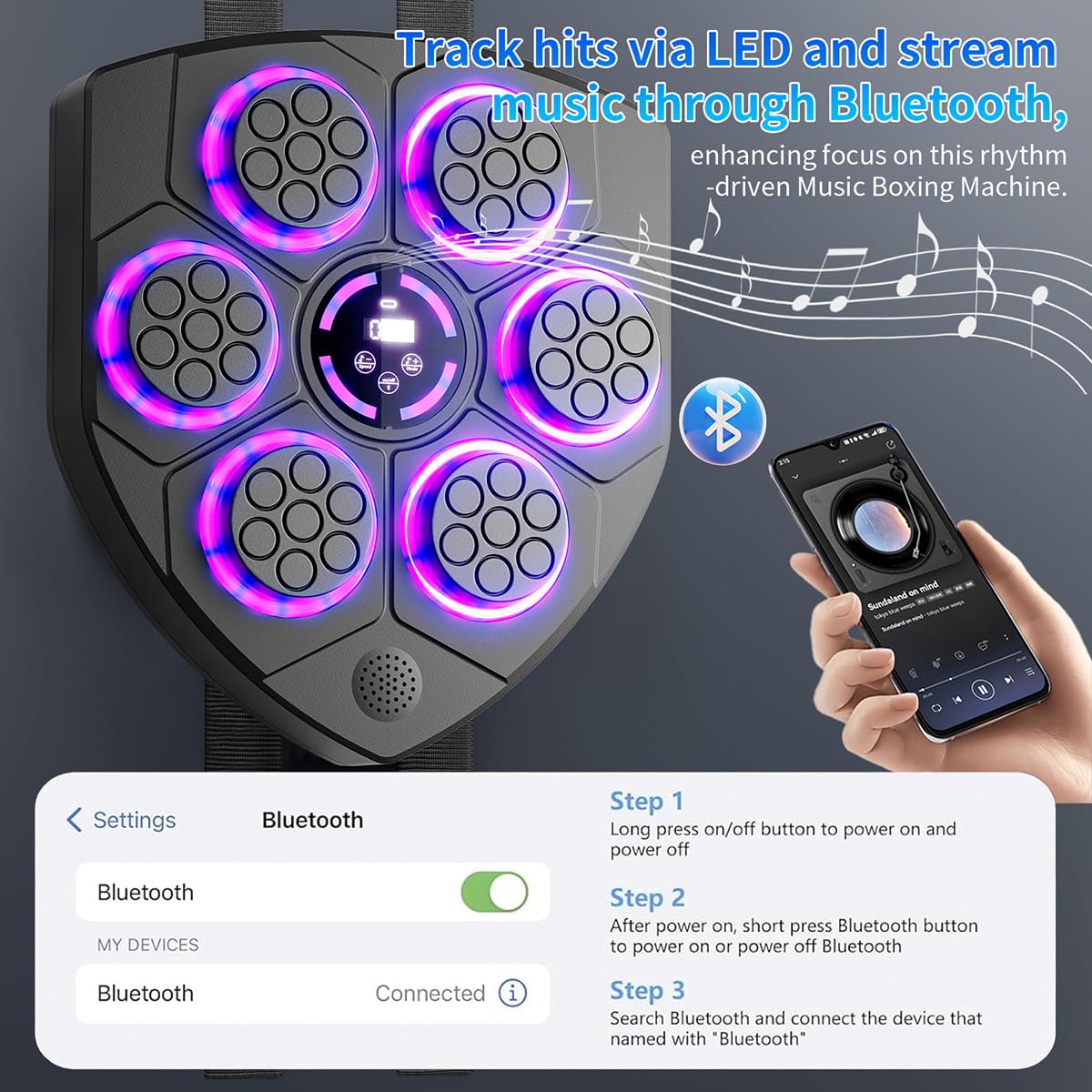 Punzonatrice musicale con guantoni da boxe Smart Bluetooth Trainer Attrezzatura da palestra Macchina da parete per bambini Adulti Bersaglio di boxe elettronico Fitness per casa ufficio palestra