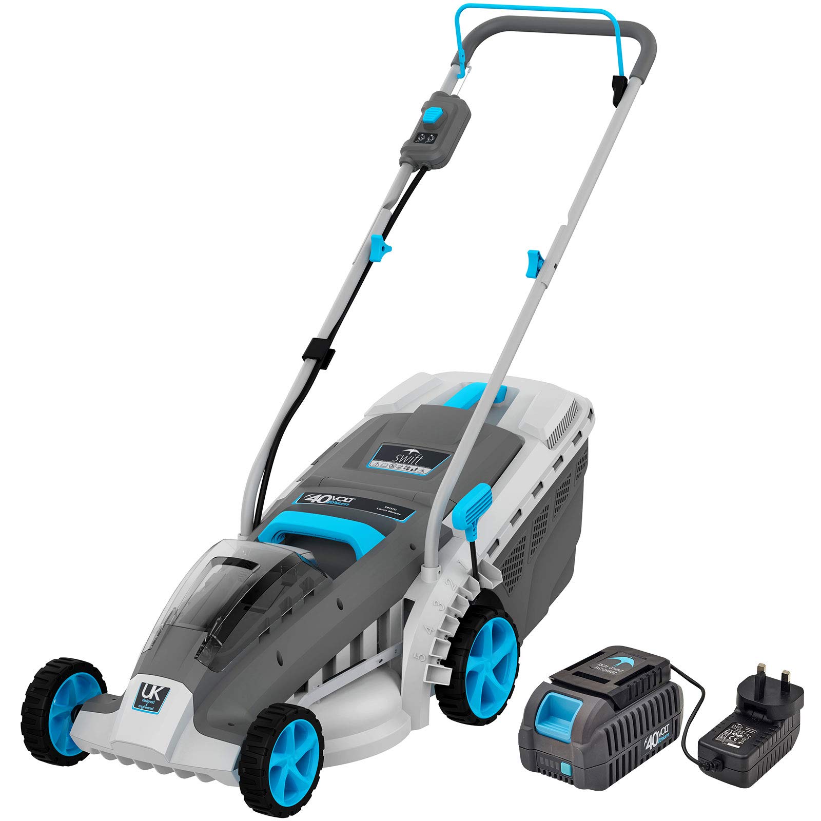 swift EB137CD2 40V Cordless Lawn Mower with 37cm Cutting Width, Lightweight Battery Rotary