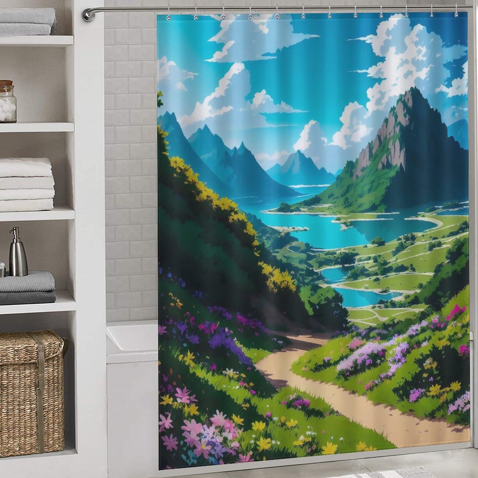 Rideau de douche japonais 168x183 cm pour une salle de bain zen et moderne