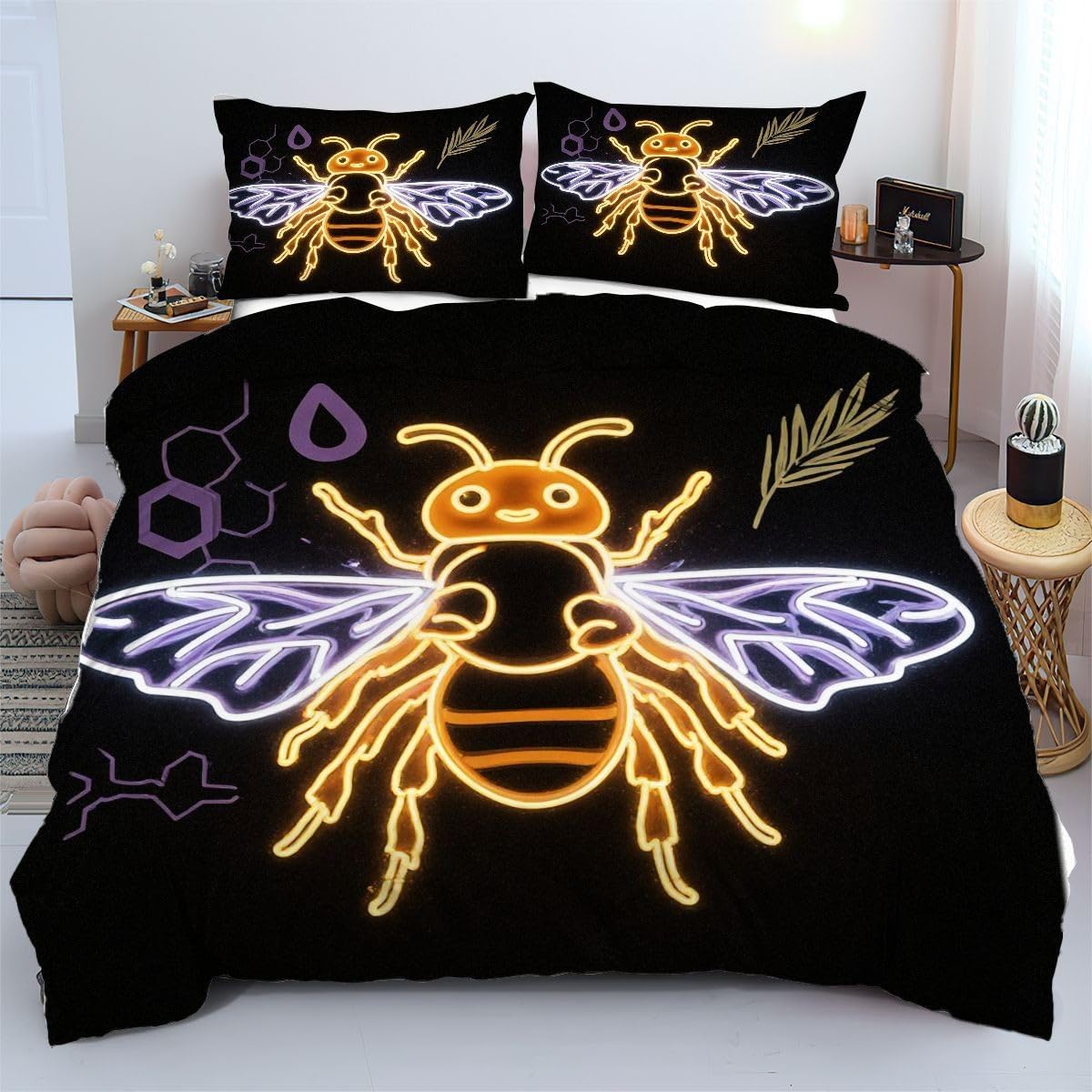 Housse de couette 240x260 anti-plis en microfibre douce abeille