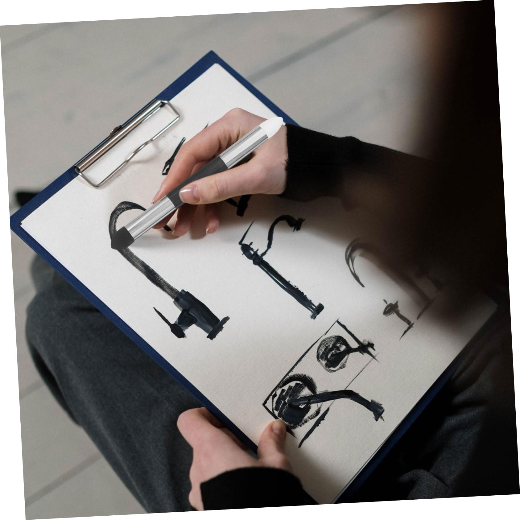 Set 6pz Pennelli Spugna Doppia Punta Lavabili per Disegno Portatili e Resistenti per Schizzi e Pittura Principianti