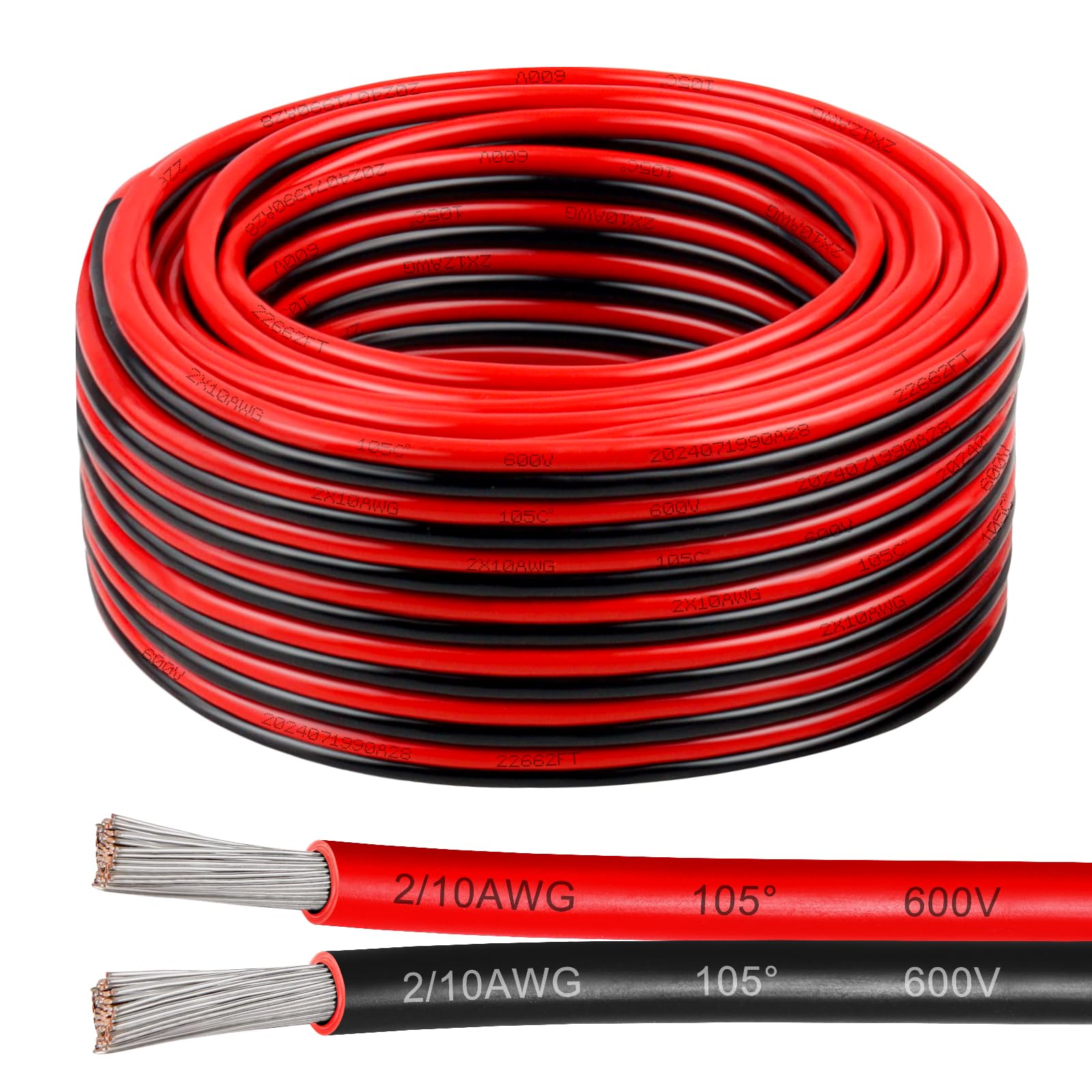 10 Gauge Electrical Wire, 600V 10 AWG 2 Conductors Tinned Copper Parallel Wire 50ft, Insulated Stranded Low Voltage Wire for Solar Panel, Automotive,
