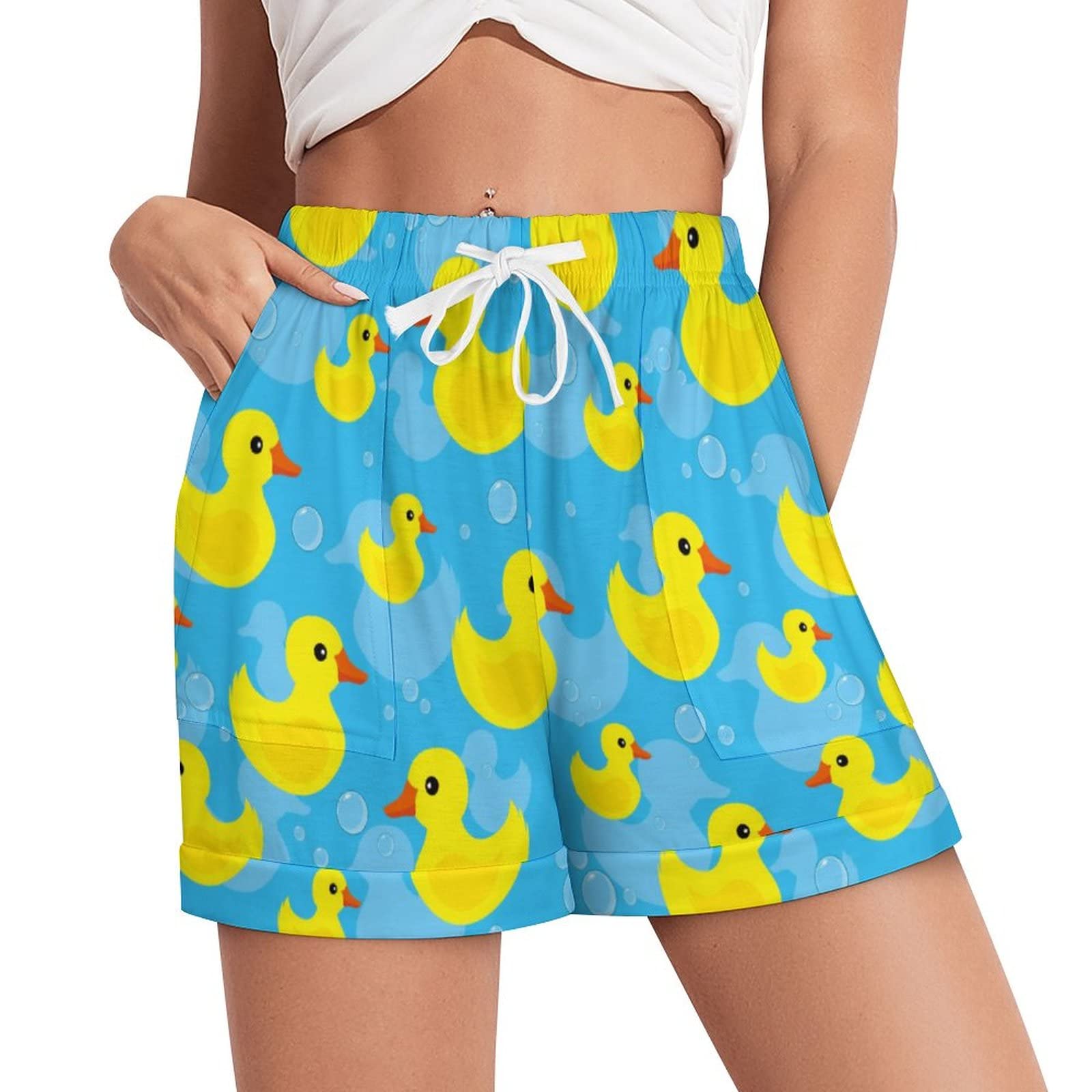 Ysidec Lovely Rubber Duck Women Shorts Beach Casual Athletic High Waist Drawstring Shorts S