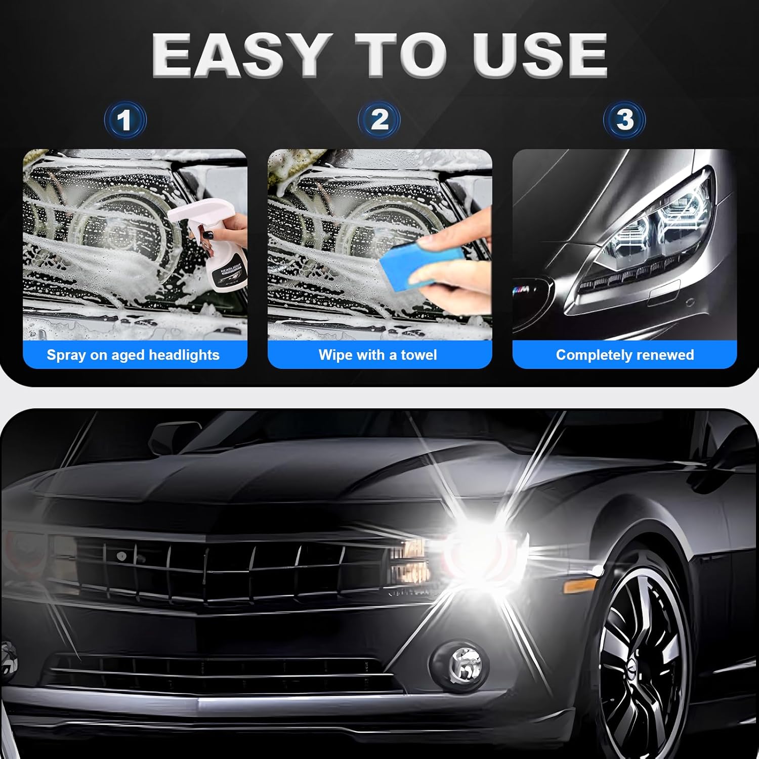 2025 New Automotive Headlamp Restoration Fluid Spray Kit - Multifunctional Headlight Cleaner & Car Headlight Polishing for Oxidized Headlights, All Vehicle Compatible (1Pc)