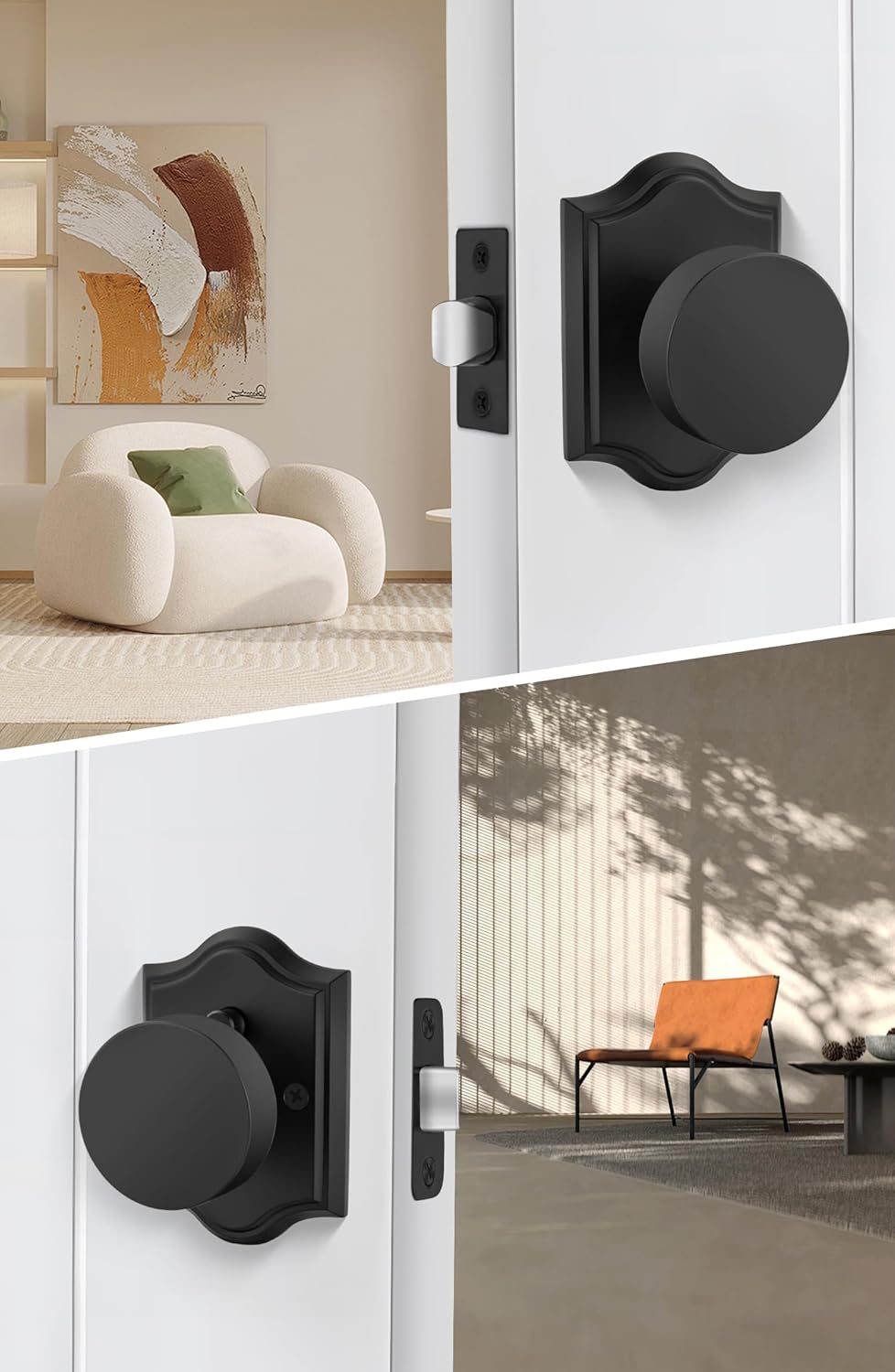 goldenwarm Black Door Knob Interior, Zinc-Alloy Heavy Duty Matte Black Door Knobs, Privacy Door Knobs Interior for Bedroom Bathroom (3 Pack)