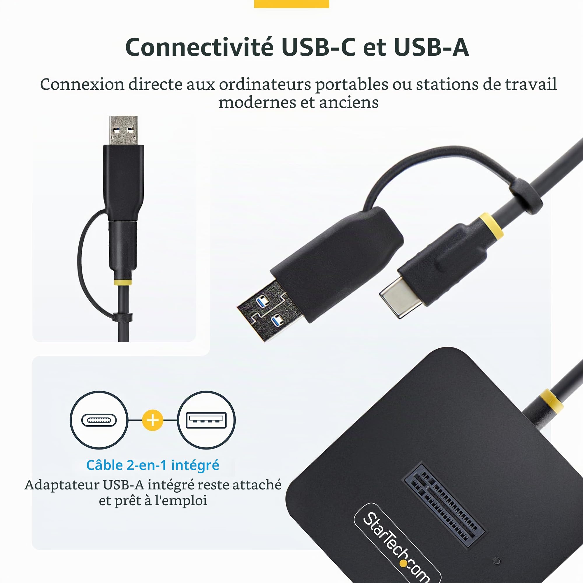 StarTech Dock USB-C/A vers SSD M.2 NVMe, 10Gbps, sans Outil | Station d'accueil, Lecteur SSD externe, B+M/M-Key, Win, macOS, Linux, PCR 70%