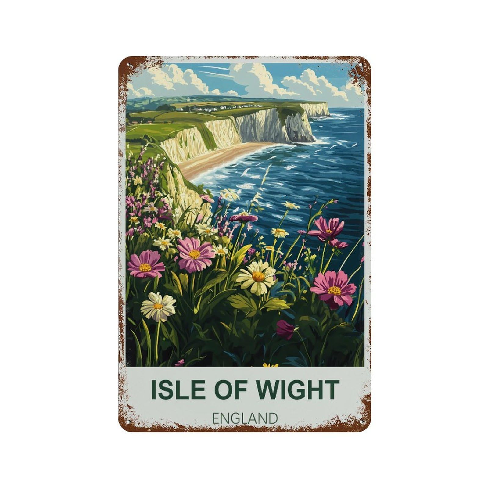 Isle of Wight England Retro Design Tin Painting Vintage Tin Sign 08x12inch(20x30cm) Wall Art for Home Office Bedroom Living Room Cafes Wall Decor