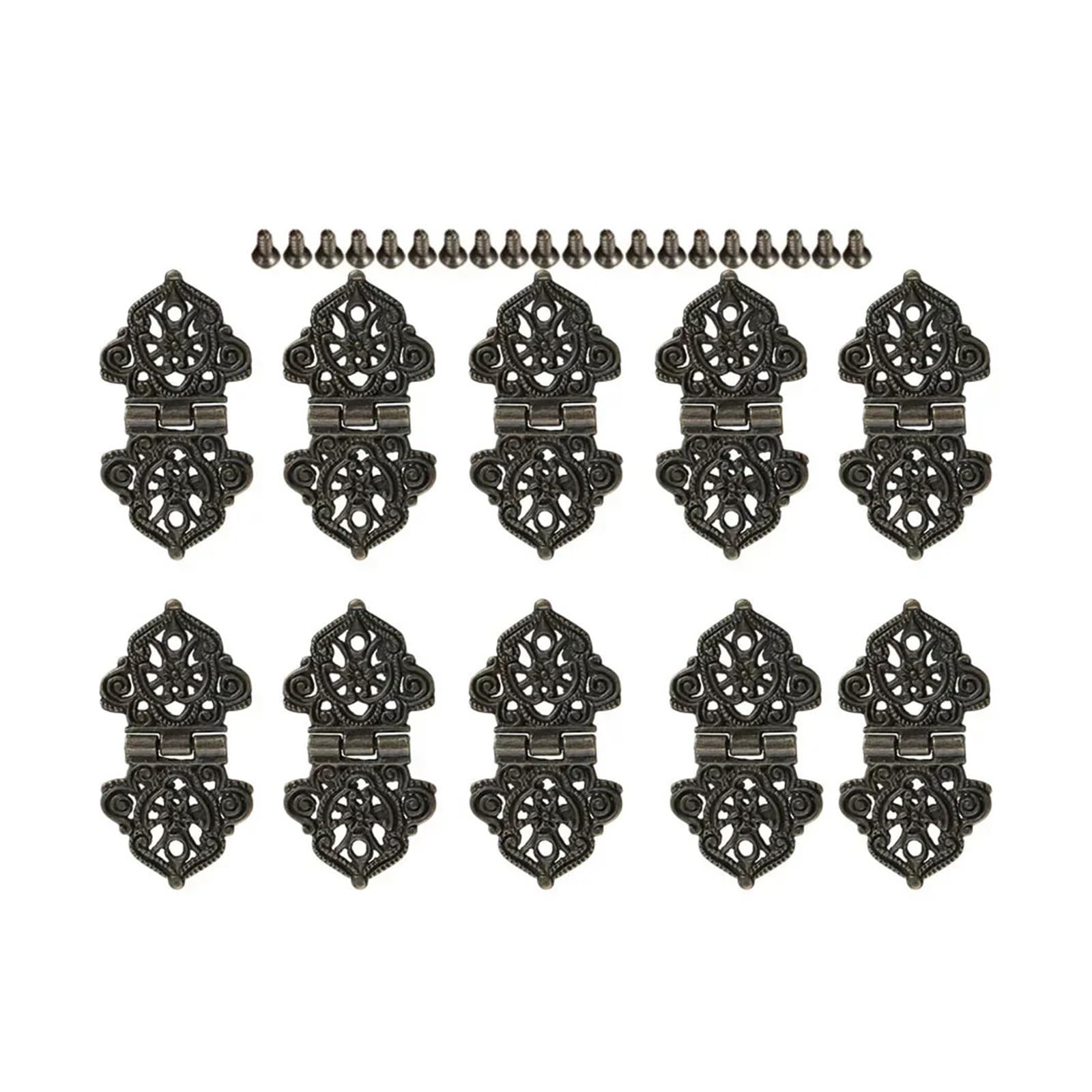 10PCS Antique Zinc Alloy Furniture Hinge Wooden Box Cabinet Drawer Hardware for Box(Black)