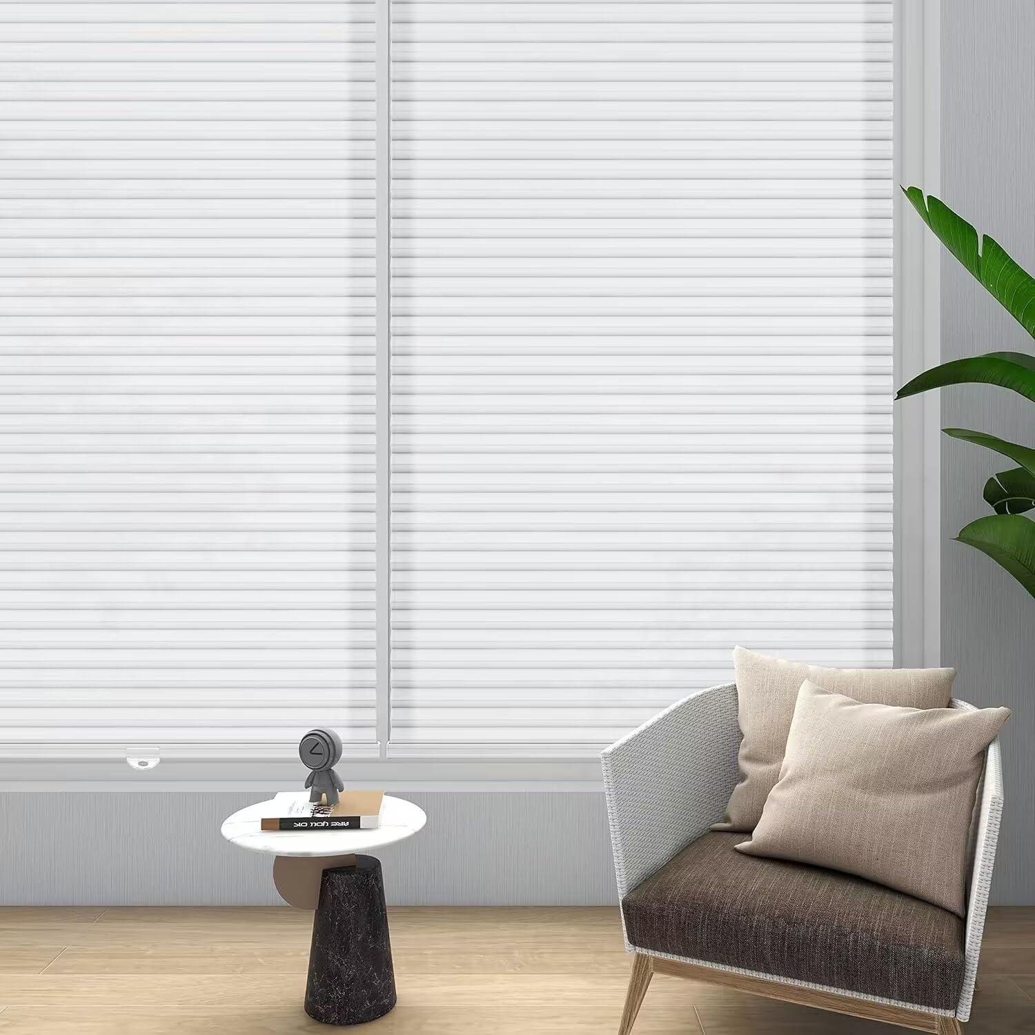 Changshade Cordless & Light Filtering Cellular Shade, Tools-Free Pleated Polyester Honeycomb Shade, Light Blocking Window Shade and Blind, 36 inches Wide, White CEL36WT72B White-light Filtering 36"W x 72"H
