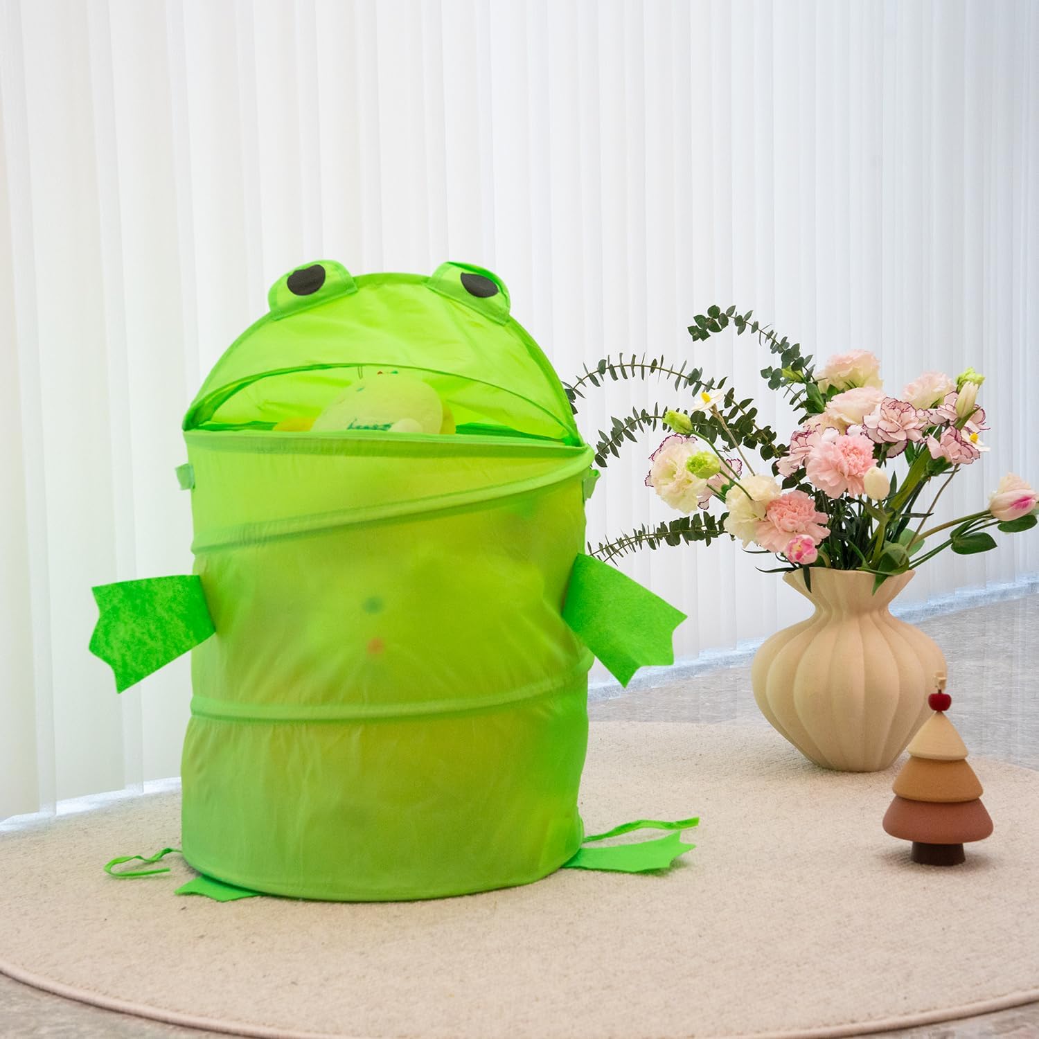 Cute Frog-Shaped Pop-Up Laundry Basket for Kids – Collapsible Toy Storage Bin with Lid – Lightweight, Durable, and Fun for Organizing Clothes, Toys, or Nursery Items (Green)
