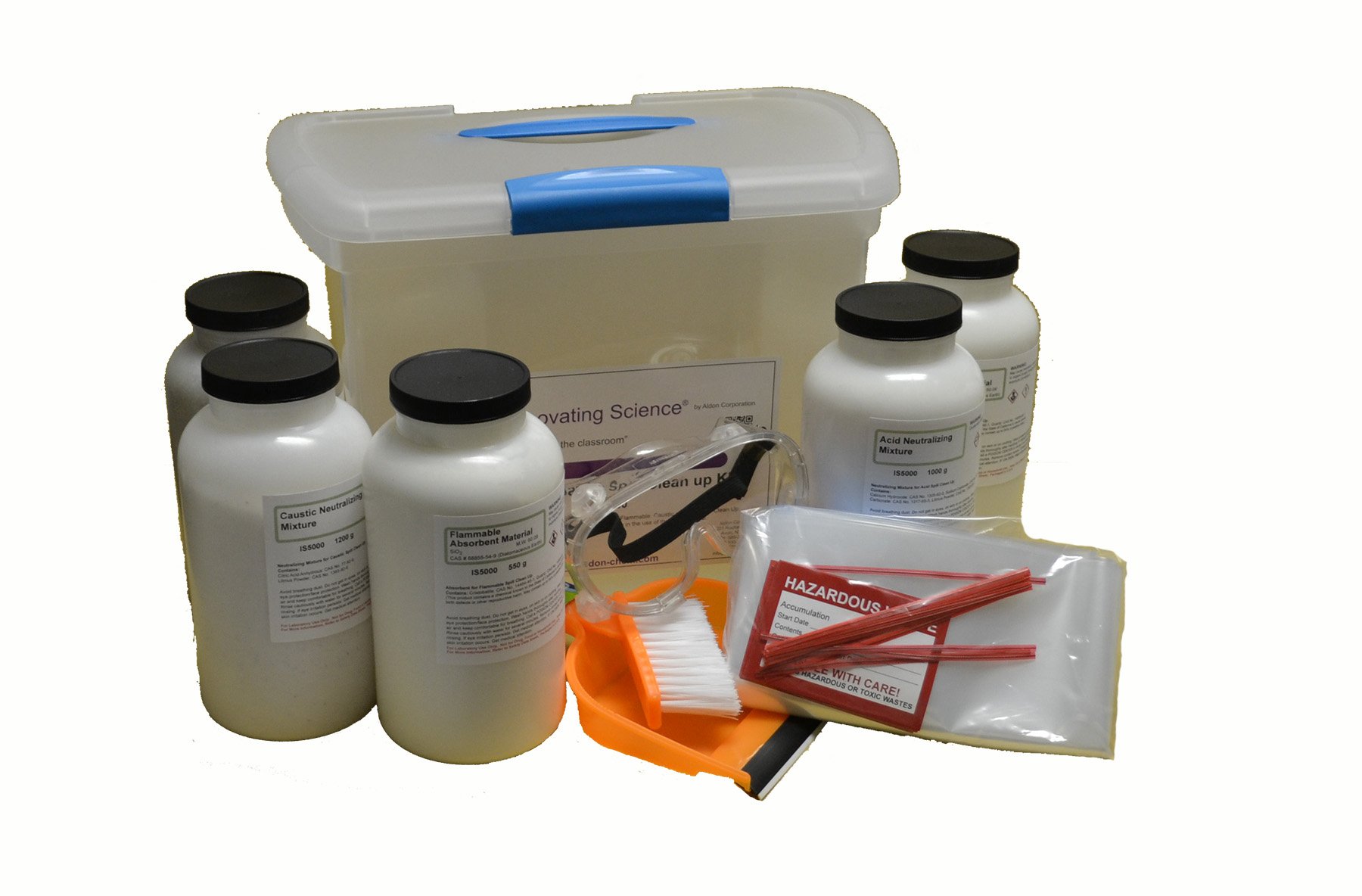 ALDON Innovating Science Solvent, Caustic & Acid Neutralization - Spill Clean Up Master Kit - Cleans 4 Liters of Solvent Spills - for Classrooms & Laboratories - Curated Chemical Collection