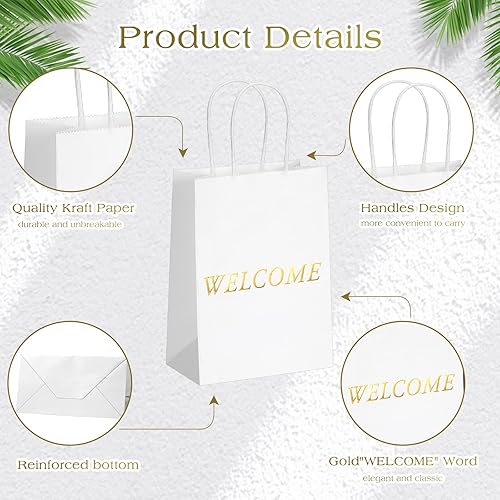 Miniatura 2 de Jexine 100 bolsas de regalo de bienvenida de 5.9 x 3.1 x 8.1 pulgadas, bolsas de bienvenida de papel kraft para bodas, invitados de hotel,