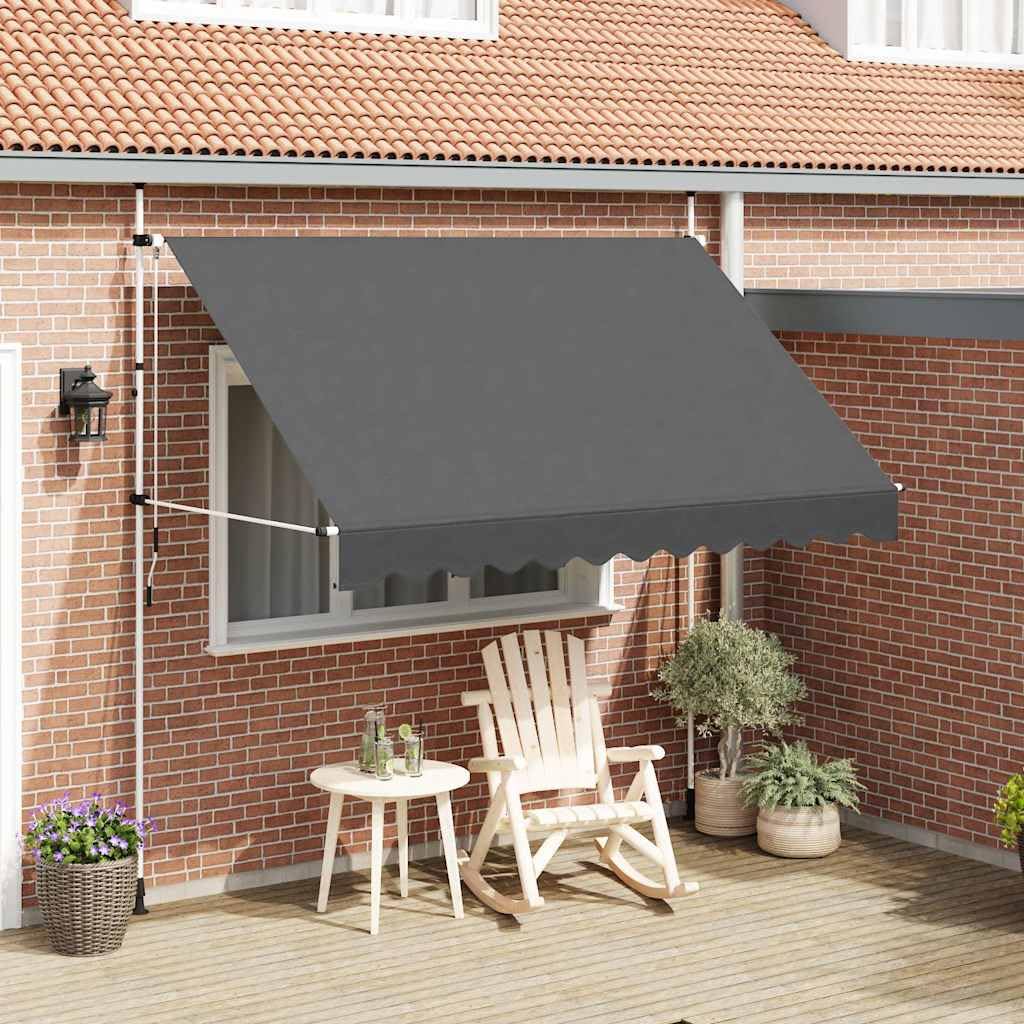 Ręcznie zwijana markiza 300 cm, antracytowa, na balkon, taras, do ogrodu, ochrona przed słońcem, odporna na warunki atmosferyczne, wiatroszczelna, z korbą i montażem na ścianie, nadaje się
