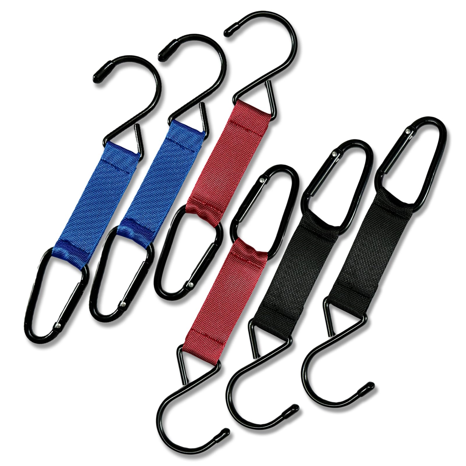 Ori Yuan 6 Pcs Heavy Duty 3.5mm Thick Baseball/Backpack/School Bag Hooks - Multipurpose Fence Clips with 3 Colors (Red, Blue, Black)