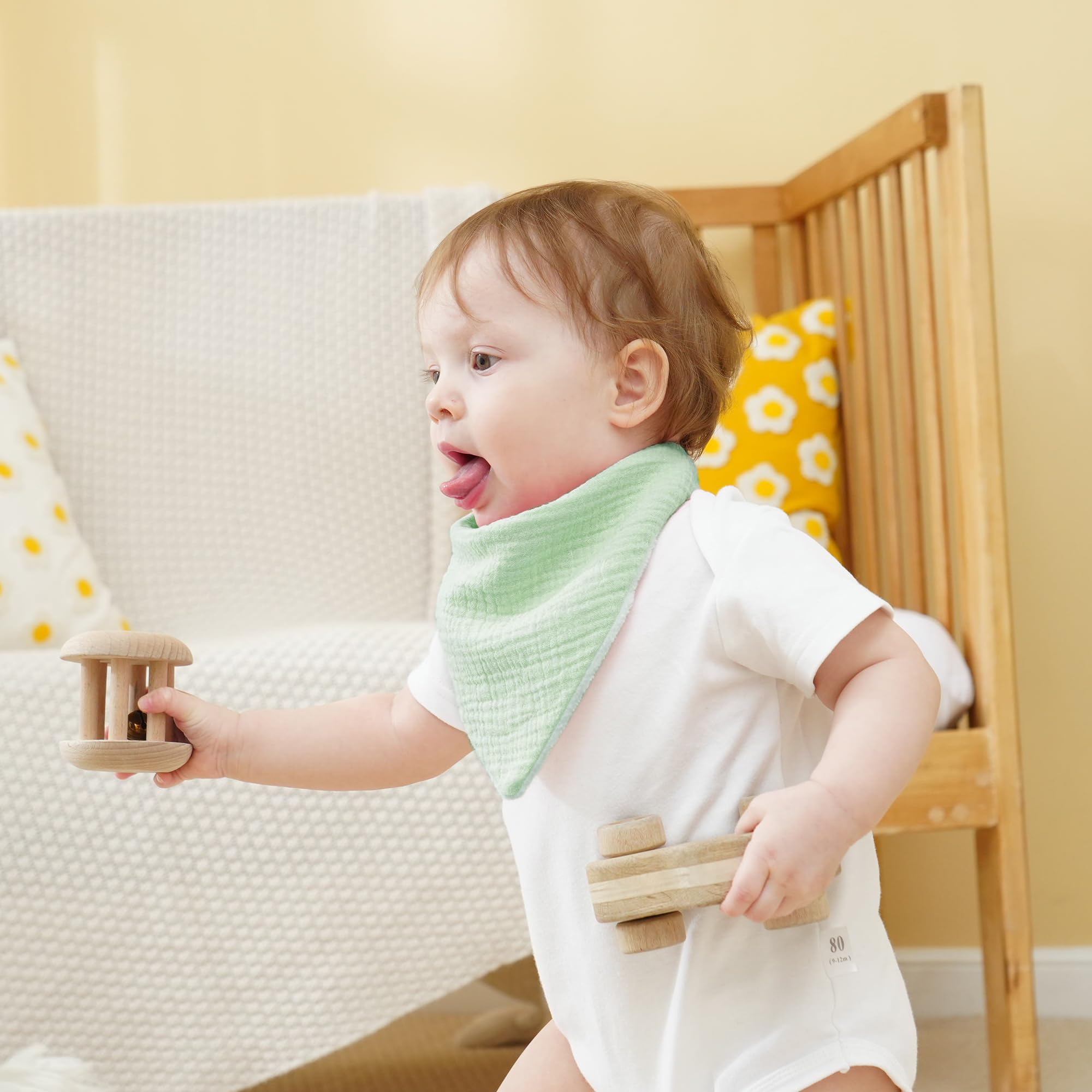 Baberos Bebe de Muselina Para Bebé, Pañuelo Triángulo Para el Cuello Del Bebé, Baberos Ajustables Para Niños y Niñas