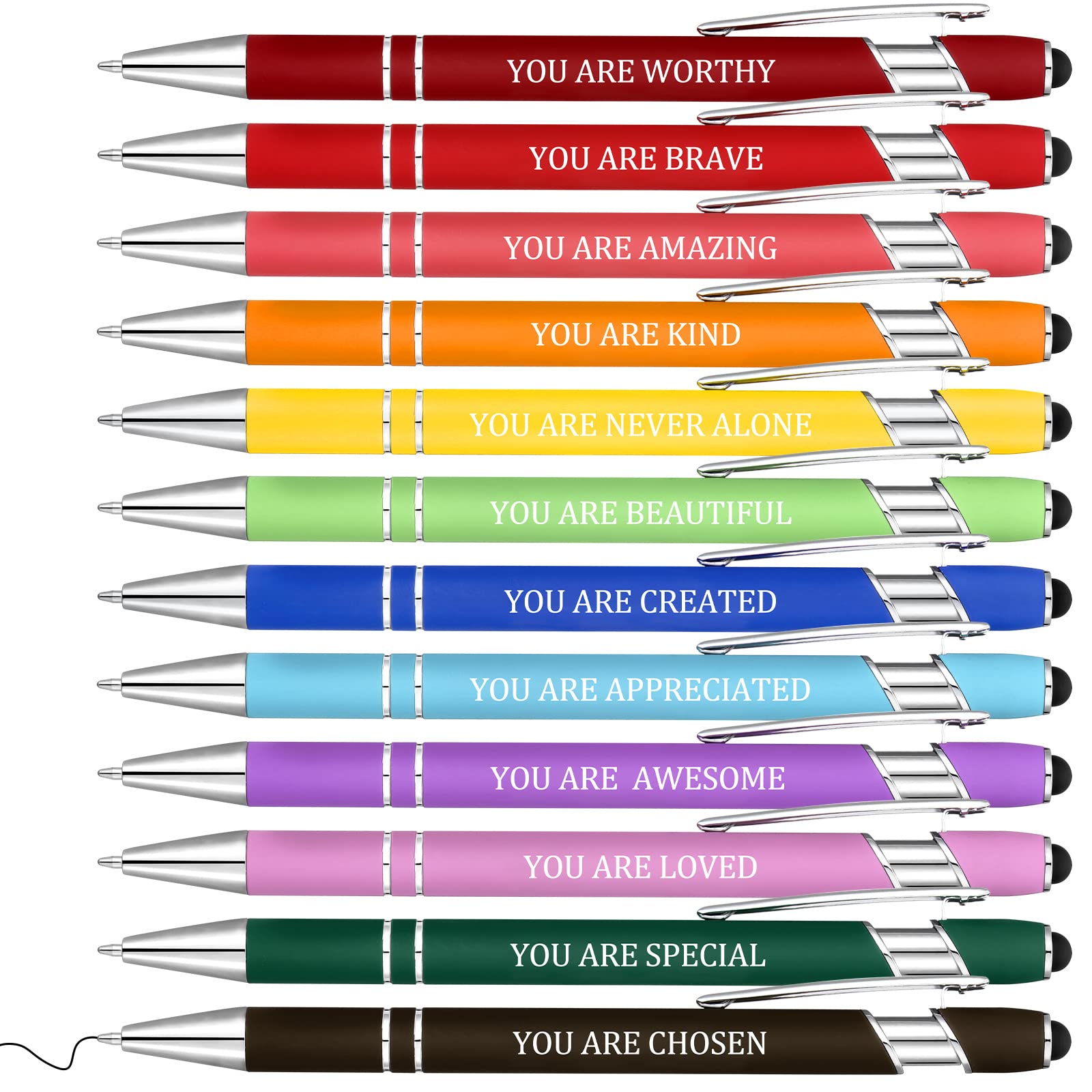 Jutom 12 Pcs Inspirational Ballpoint Pen Motivational Pens Christian Gifts Cute Ink Pen Bulk with Stylus Tip Metal Religious Pens Encouraging Pen for Writing Office Home(Macaron Color)