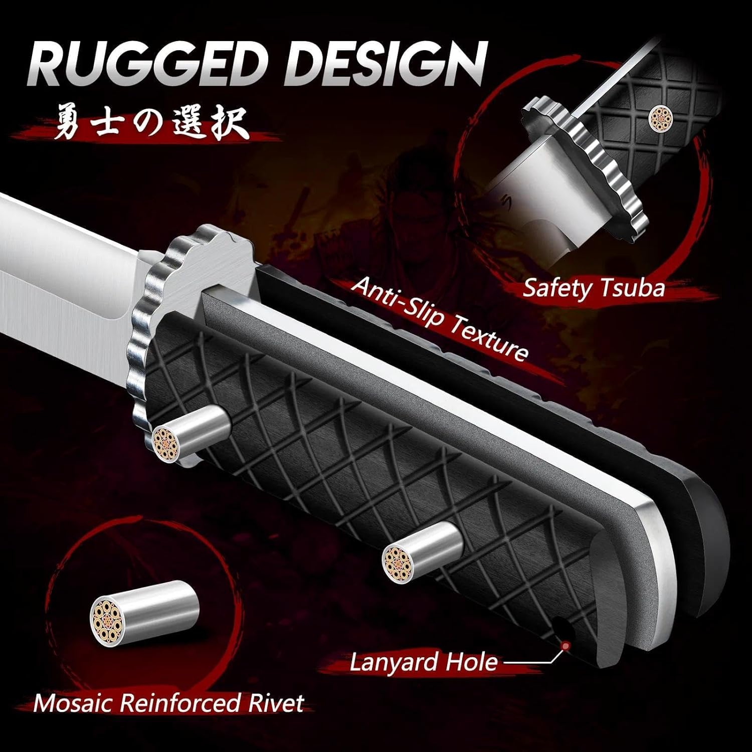 Moontay Fixed Blade Tanto Knife - Japanese Hunting Knife with Sheath, Full Tang Survival Knives with Wood Handle for Camping, Hiking, Adventures, Fishing, BBQ, Christmas Gifts for Men - Image 5