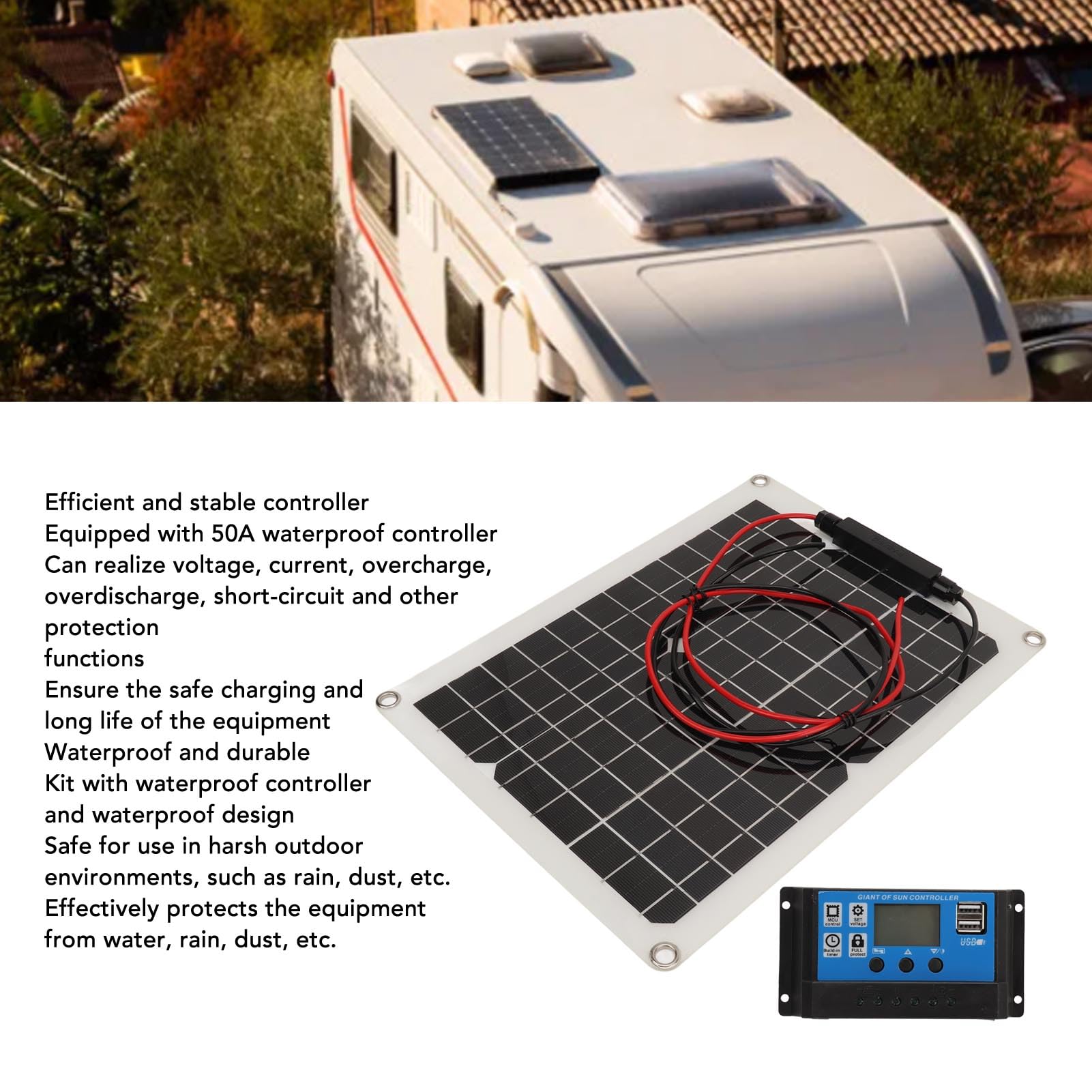 Panneau Solaire, Contrôleur de Chargeur Solaire Stable DC 12 V 24 V 300 W IP67 étanche pour Téléphones Portables