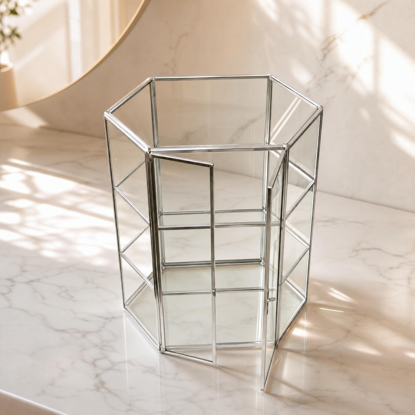 Maquillaje Multiusos Organizador con Puertas Dobles Abatibles para Baño, Oro