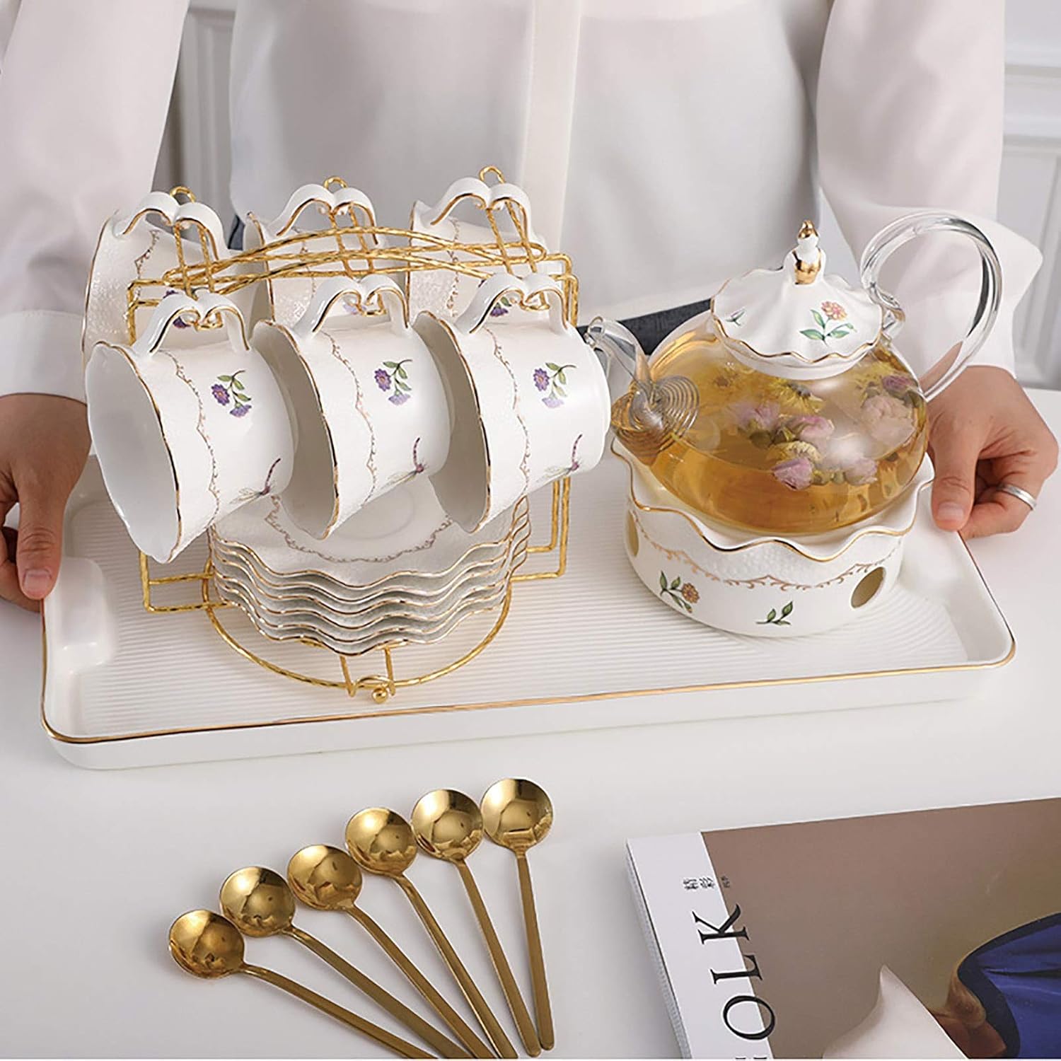 菊花 茶器揃 急須 湯呑 未使用】九谷焼 九谷光峰 花詰/菊詰 金彩 茶器