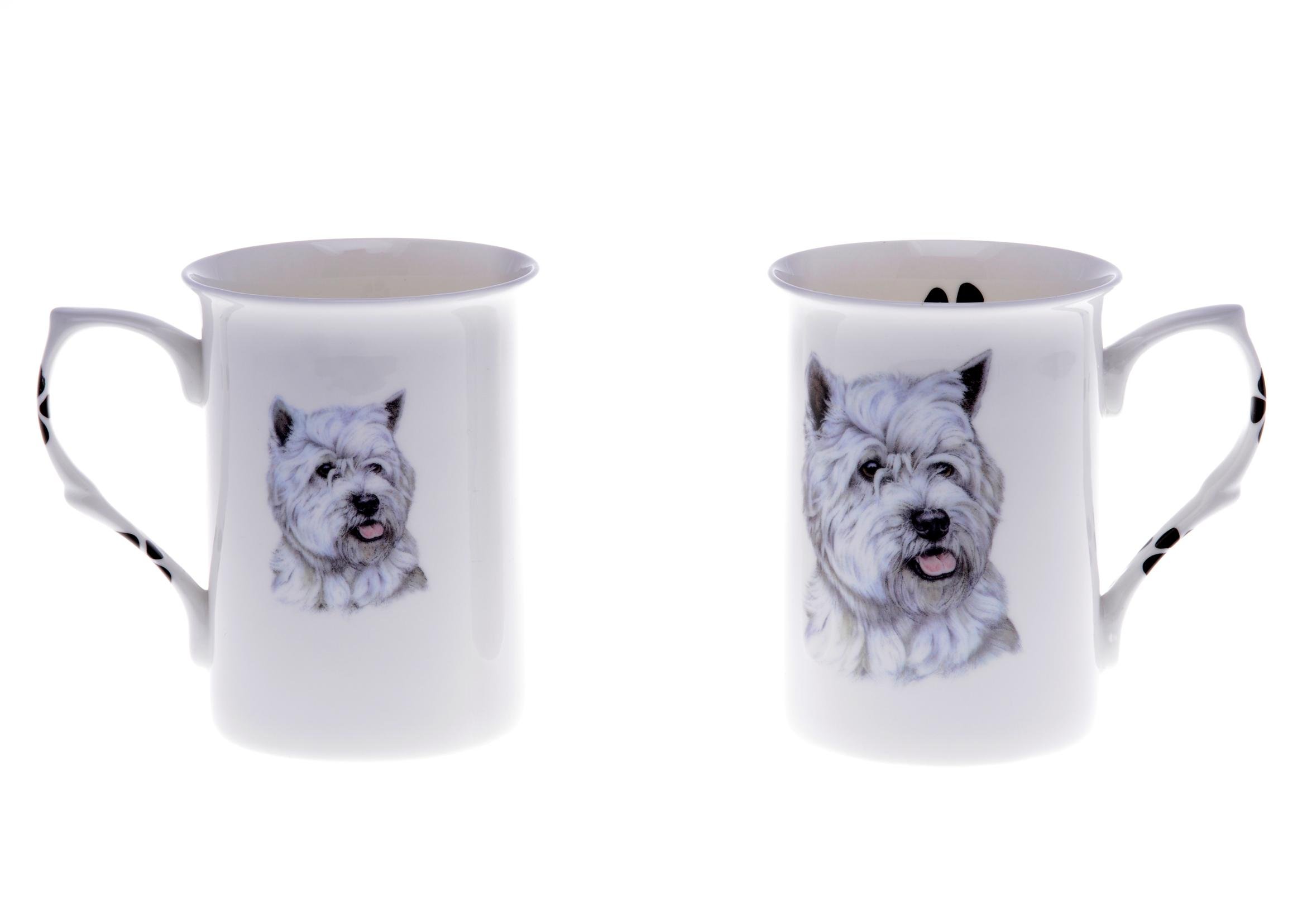 Hand Decorated- Kirsty Jayne China Ltd. White (Bb65) Set Of 2 Bone China Beakers/Mugs Westie West Highland Terrier Dog Presentation Gift Boxed- Lovely Gift, Kirsty Jayne China, Hand Decorated