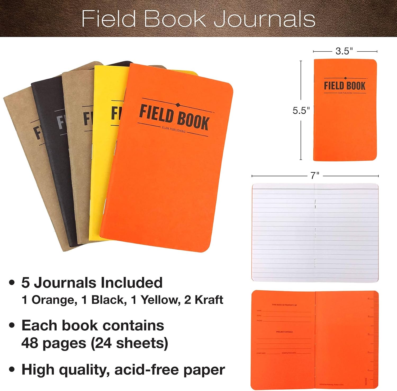Excello Global Products Handcrafted Stitched Leather Journal Notebook Cover Gift Set: Includes Pen & 5 Field Notebook Journals, Compatible with Field Notes and Moleskine Cahier Notebook