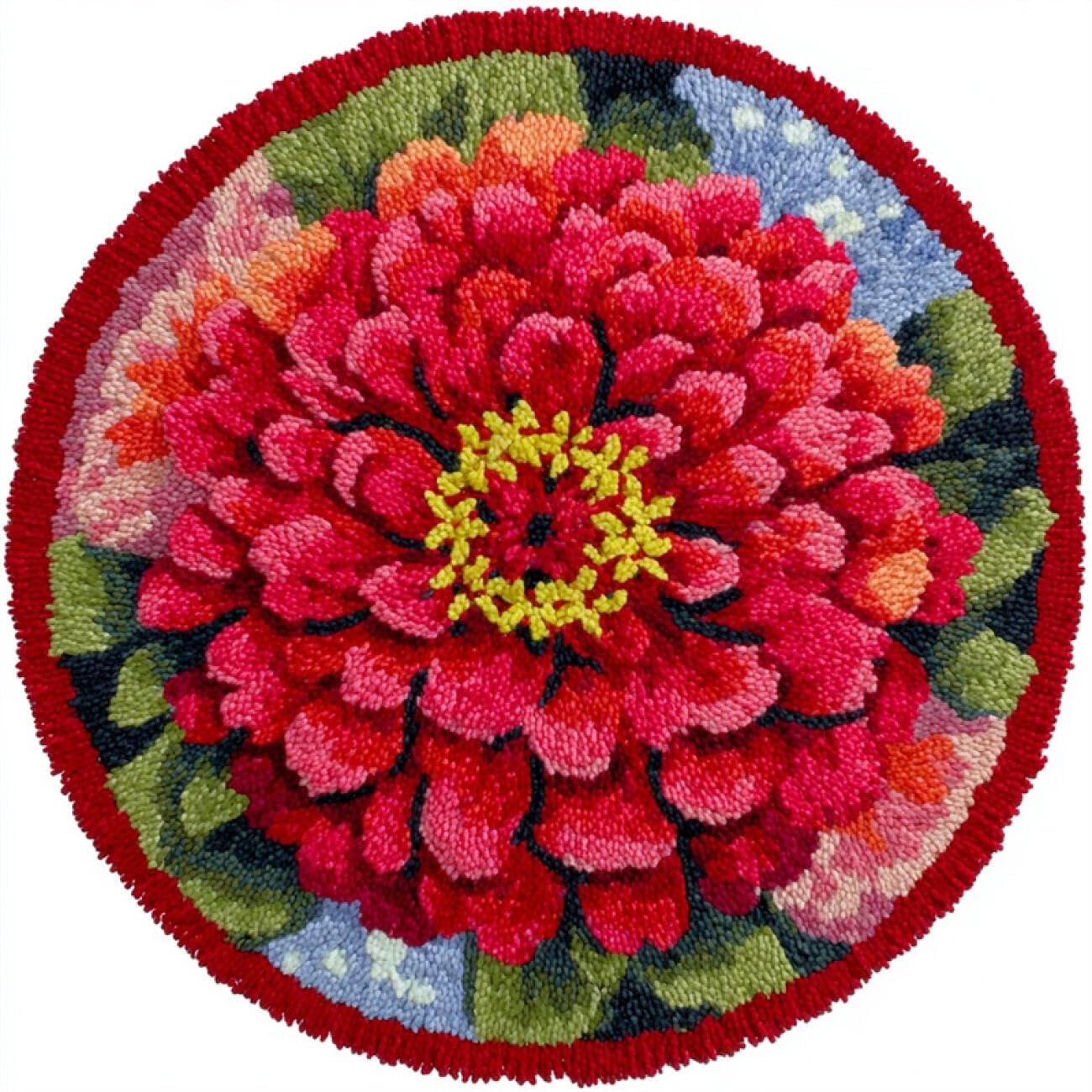 Kitquiver Latch Hook Carpet Kits Red Dahlia 80x80cm