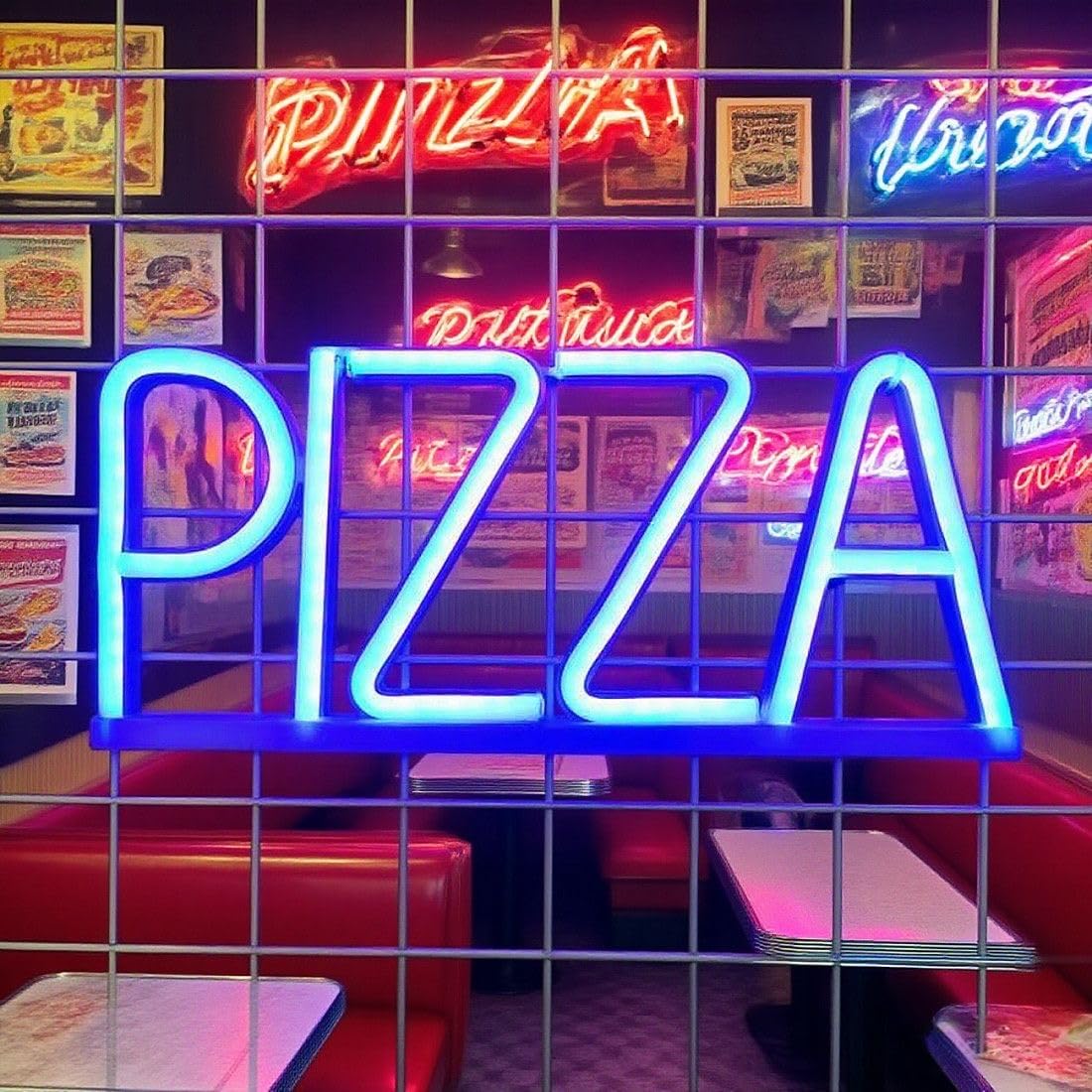 Neon LED Wall Light - PIZZA Letter Neon Sign & Stickers DIY For Opening Hours For Pizzeria Bar Restaurants Kitchen Party Decoration (Blue PIZZA) — image 1