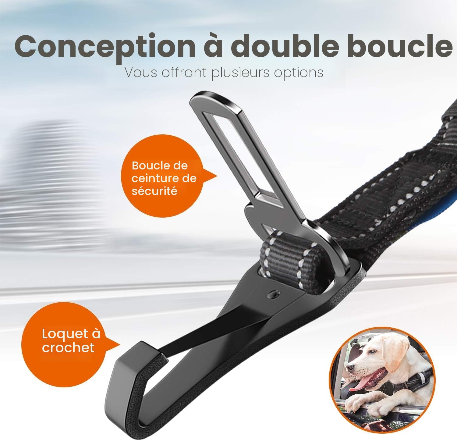 IOKHEIRA Ceinture Sécurité Chien, Trois en Un Ceinture Chien Voiture, Reglable Nylon Durable Harnais Voiture Chien, avec Coussin élastique Antichoc, pour Tous Les Chiens et Chats, Nylon Noir