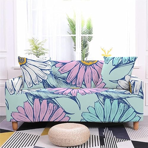 Miniatura 1 de Forros para Muebles - Fundas de sofá súper elásticas con estampado de girasol abstracto y colorido azul, fundas de sofá de cubierta completa,