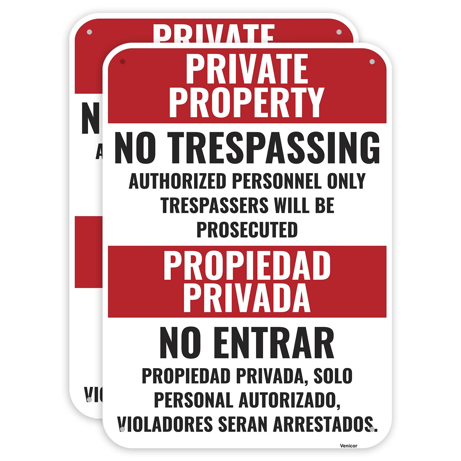 2PC Private Property No Trespassing Spanish Signs, 14 x 10 Inches - Aluminum - Propiedad Privada No Traspasar Security Violators Will Be Prosecuted
