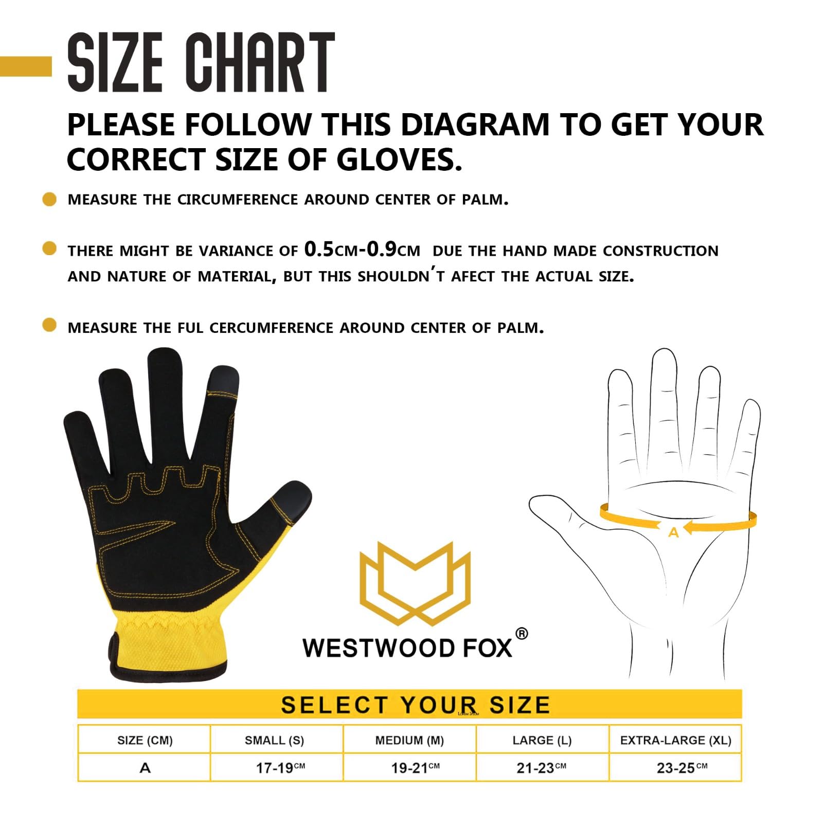 WESTWOOD FOX Gardening Gloves Leather Thorn Safety Working Heavy Duty Work Gloves for Women and Men Garden Tools Mechanic Breathable Gardener Non-Slip Rigger Gloves Protective Gift (Black Yellow - Image 4