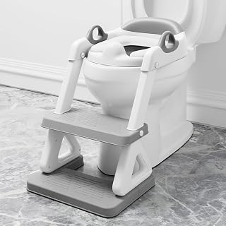Potty Training Seat with Step Stool Ladder for Kids and Toddler,Wiifo Sturdy Potty Ladder with Soft Padded Cushion for Toddler Boys and Girls(Light Grey) 2025 New Version - Amazon product rated Grade A